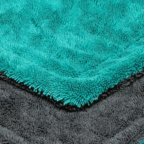 Image of 1200 GSM Microfiber Car Cleaning Cloth - Grey, Twisted Loop, Edgeless, Plush Pile Towel for Car Wash, Drying & Auto Detailing (Grey /Green)