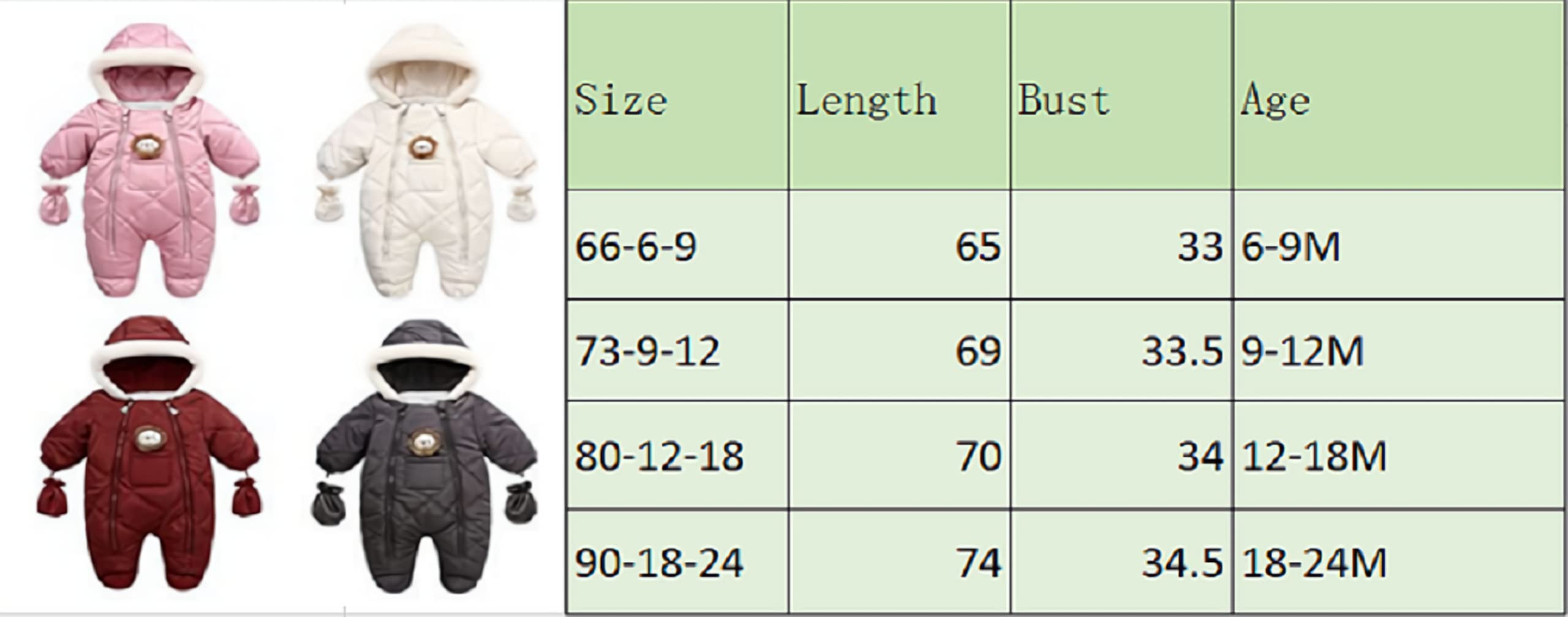 BOIBOKOKO Baby Boy Girl Winter Snowsuit Warm Coat Romper Jacket Clothes Hooded Outwear with Mittens (1#Wine Red, 6-9 Months)