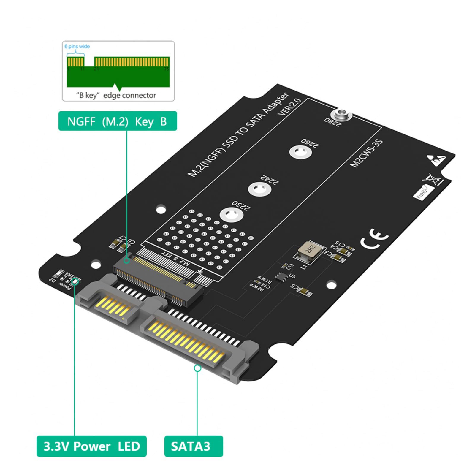 ZIRANU Key B NVME HDDs to 2.5Inch SATA3.0 Adapters Convert NVME HDDs to 2.5