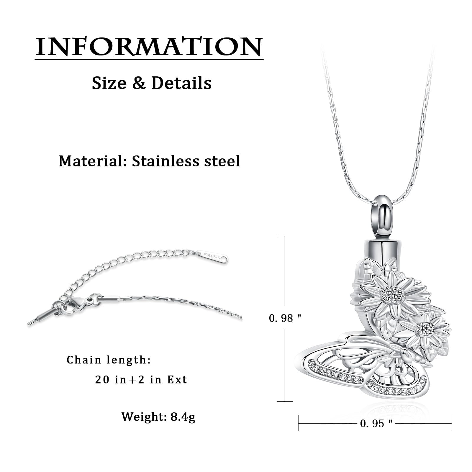 QGJNSGC Butterfly Urn Necklace Sunflower Ashes Keepsake Cremation Jewelry Memorial Gifts for Women Loss Loved One - Image 2