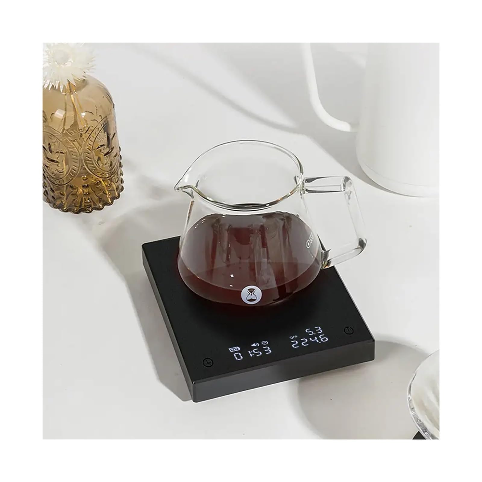 Waga kuchenna, Basic 2 Black Mirror Pour Over Coffee Scale Z Wyświetlaczem Przepływu Automatyczny Timer Cyfrowa Waga Kuchenna Do Kawy Espresso 0,1 G/2 Kg do pieczenia, kawy, biżuterii