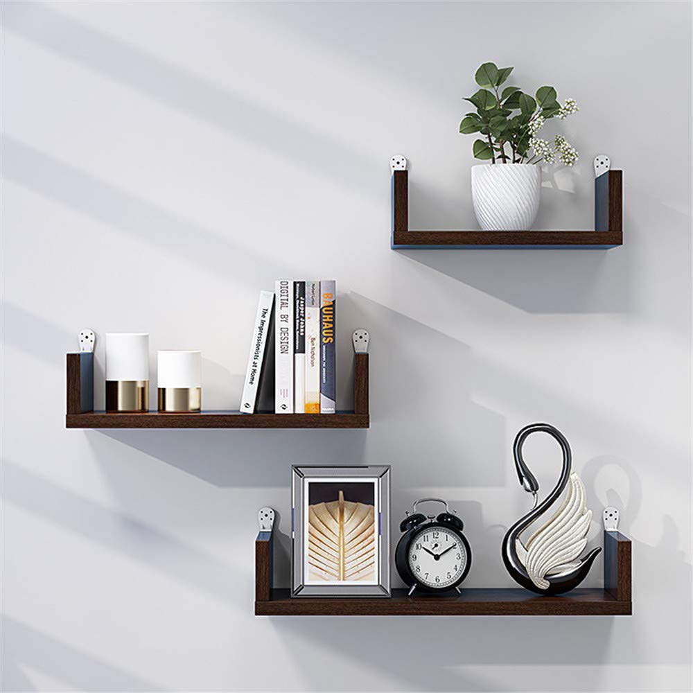 Étagère multifonctionnelle murale en U jaune et marron pour rangement livre et DVD