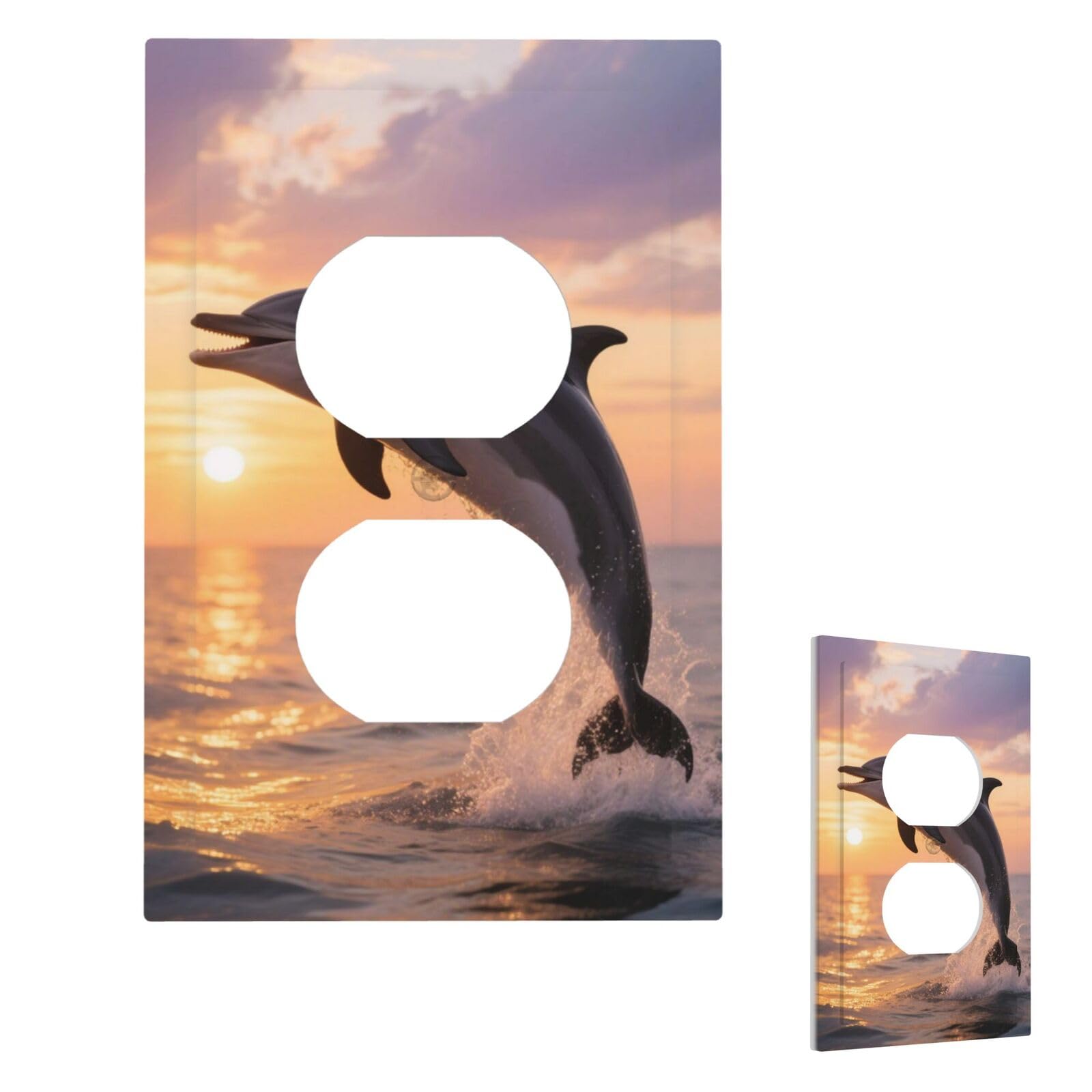 Dolphin Sunset Wall Plate Cover Modern Decorative 1 Gang Light Switch Cover Unbreakable Receptacle Outlet Covers For Living Room Bedroom Home Decor Duplex