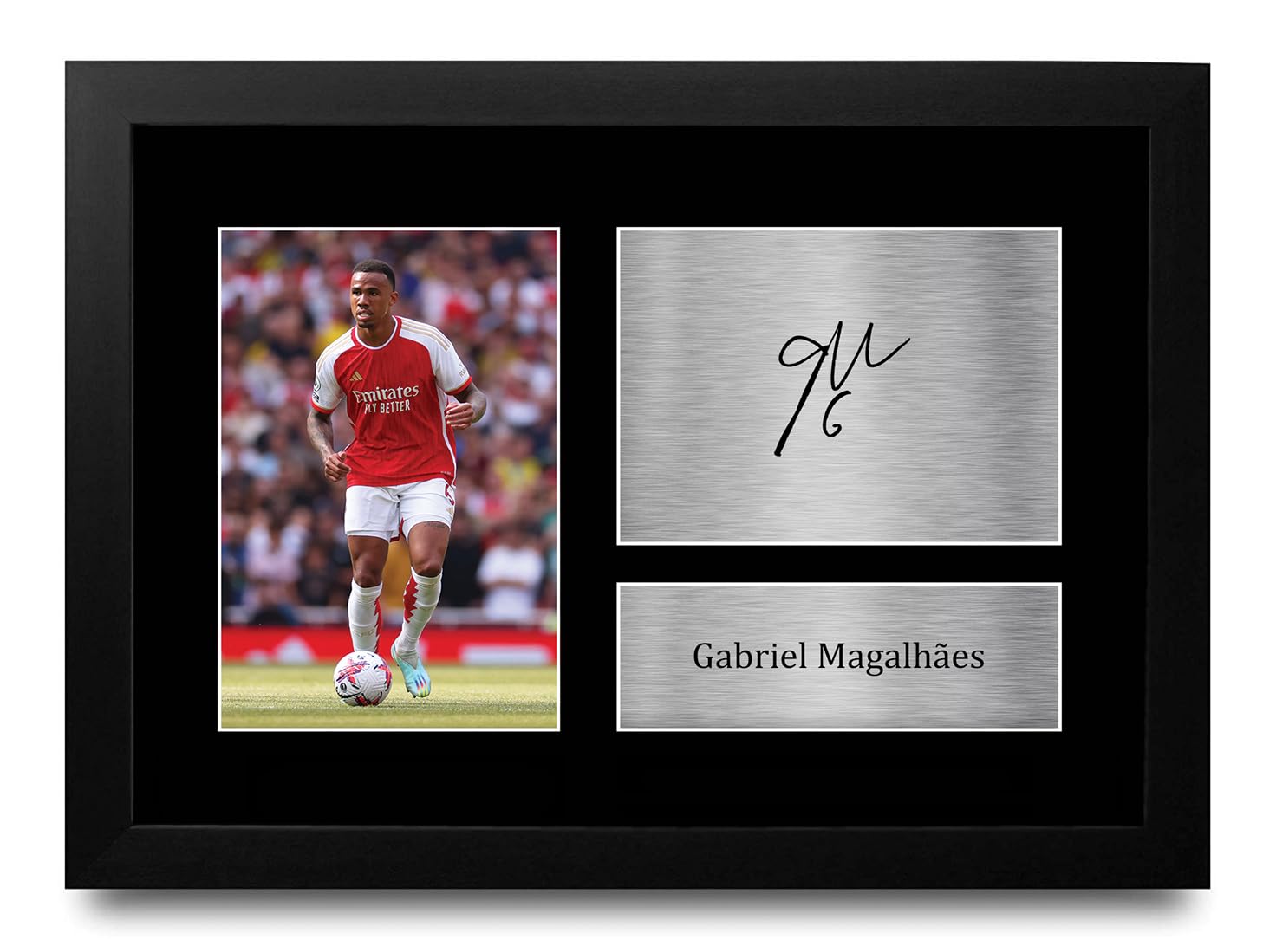 HWC Trading FR A4 Gabriel Magalhaes Arsenal Gifts Printed Signed Autograph Picture for Football Fans and Supporters - A4 Framed
