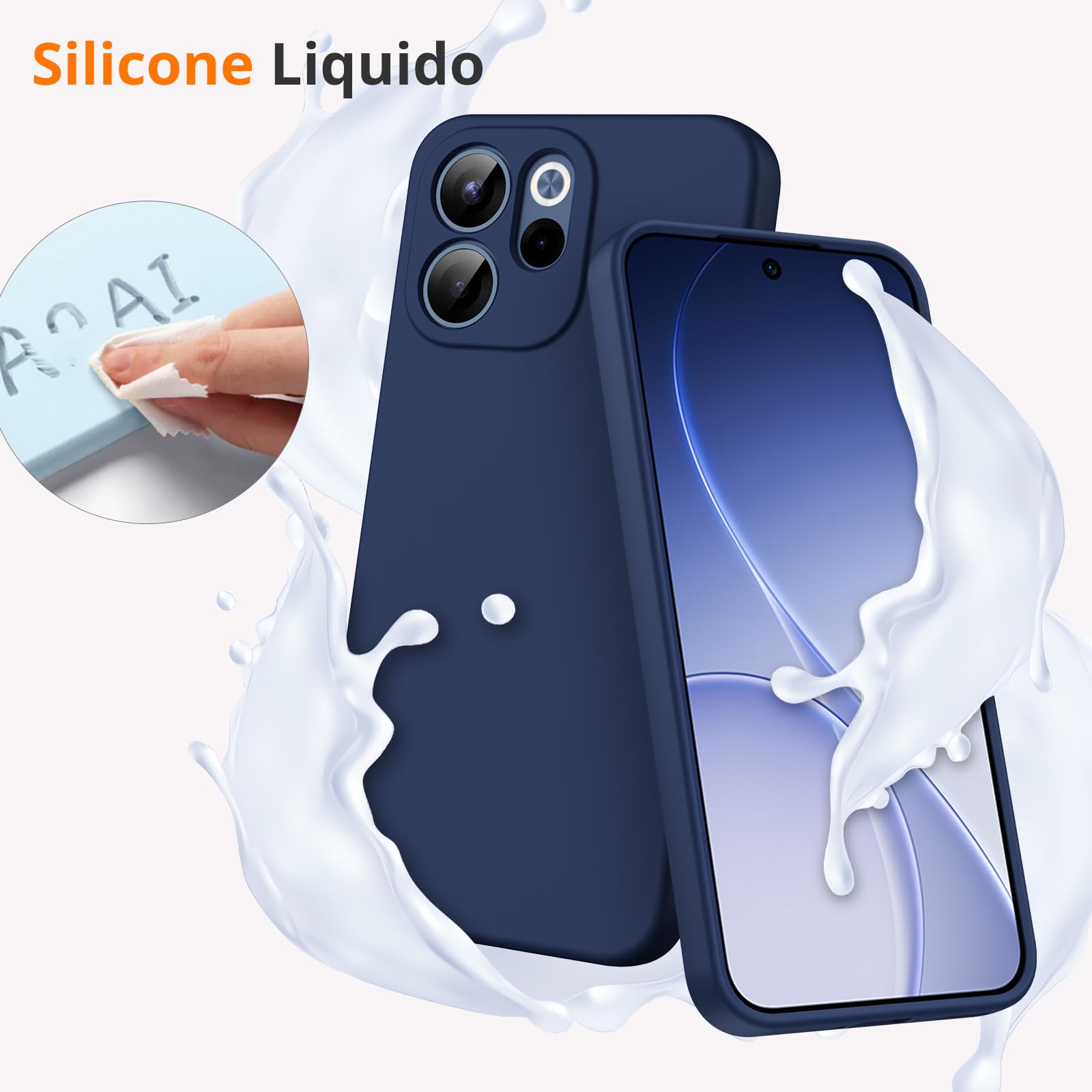 Oududianzi - Cover per Oppo Reno 15 F 4G / 5G, Custodia Silicone Liquido, Interno in Microfibra Morbida, Protezione Antiurto Resistente - Blu Notte