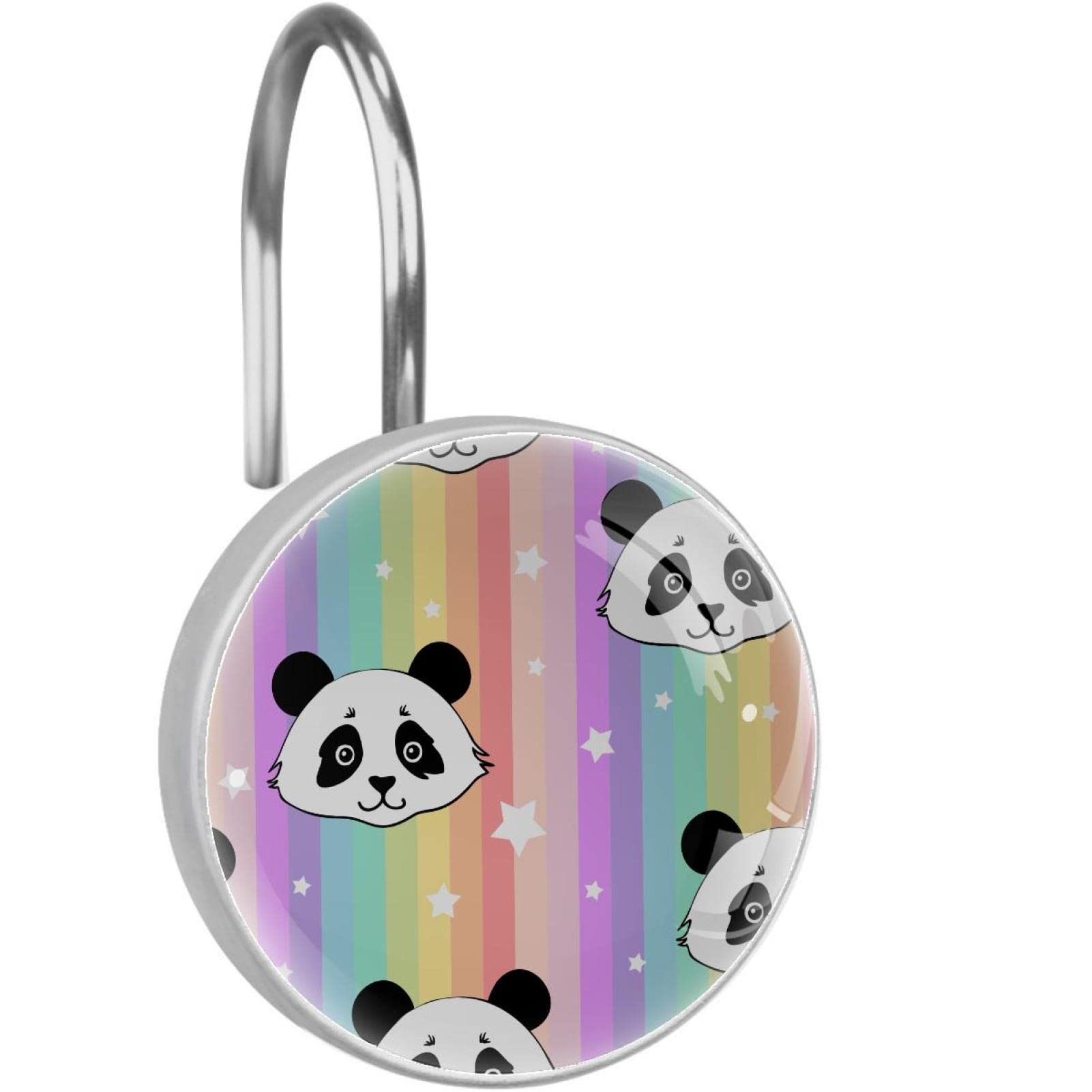Crochets de rideau de douche inox lot de 12 anneaux anti-rouille à motif panda pour salle de bain