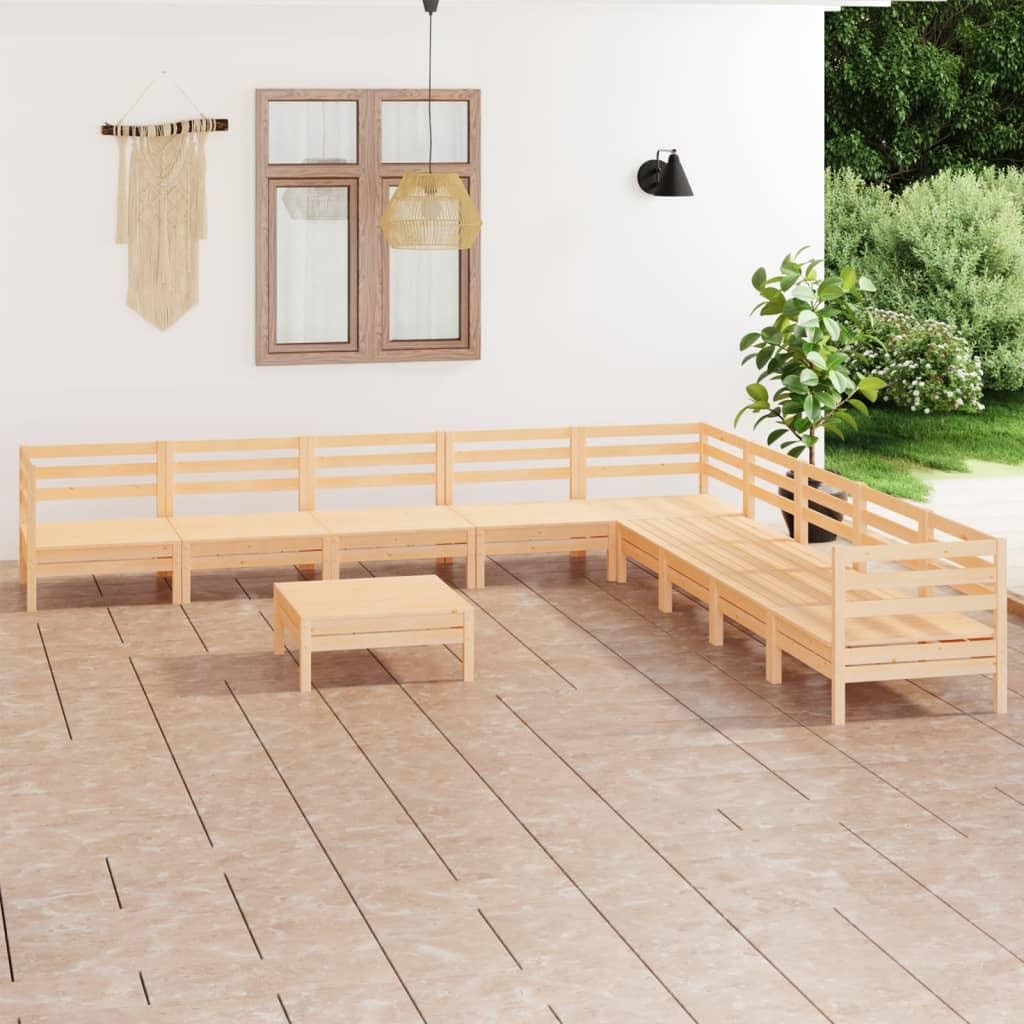 10-częściowy zestaw wypoczynkowy z litego drewna sosnowego z konstrukcją palet, modułowy zestaw drewnianych sof do ogrodu, na taras lub do salonu, trwały i łatwy w pielęgnacji, do 110 kg na