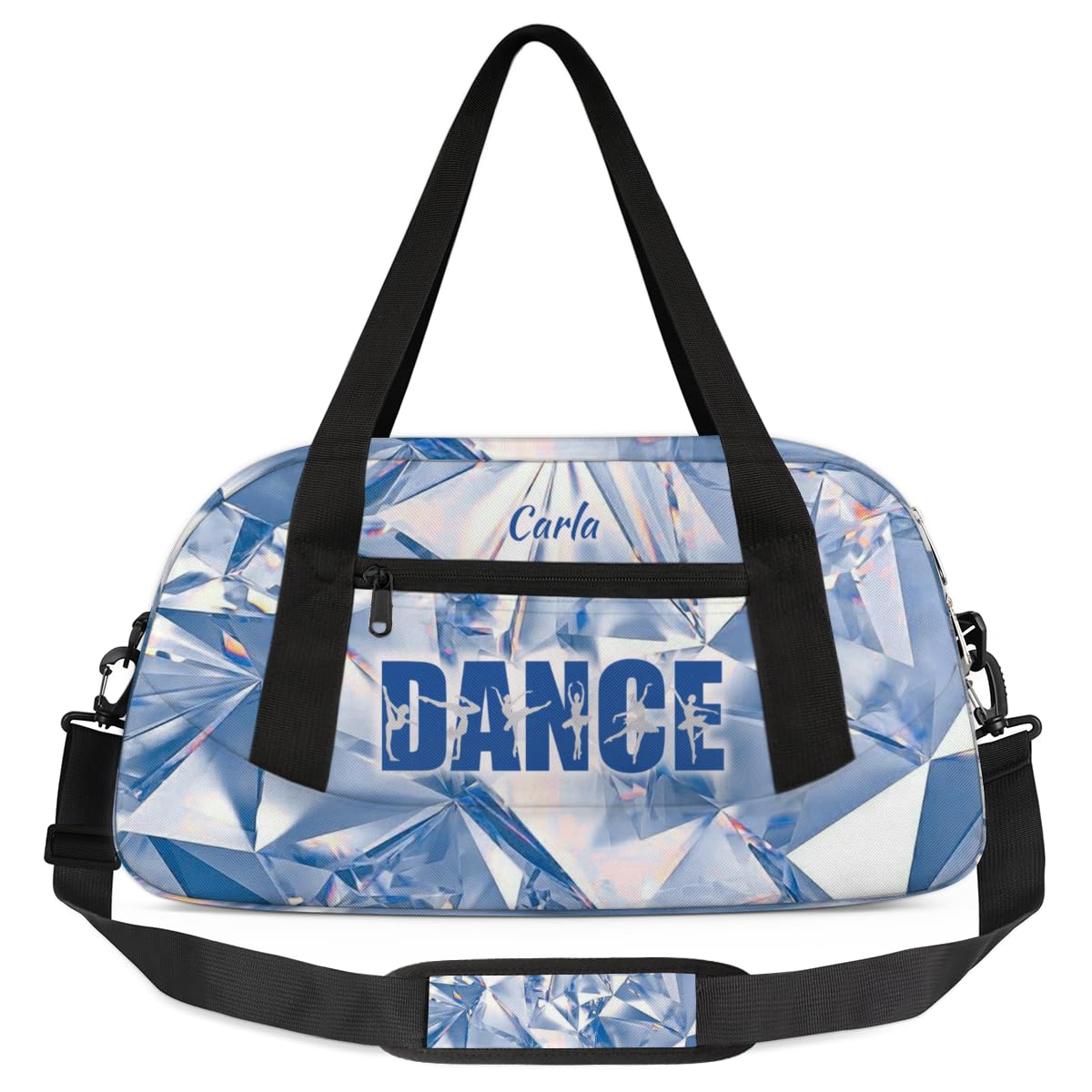 Personalised Dance Bag for Girls | Custom Name Ballet & Dancing Duffel Bag with Shoulder Straps | Waterproof Kids Sports Bag for Dancewear, Ballet Shoes & Accessories, Blue Diamonds