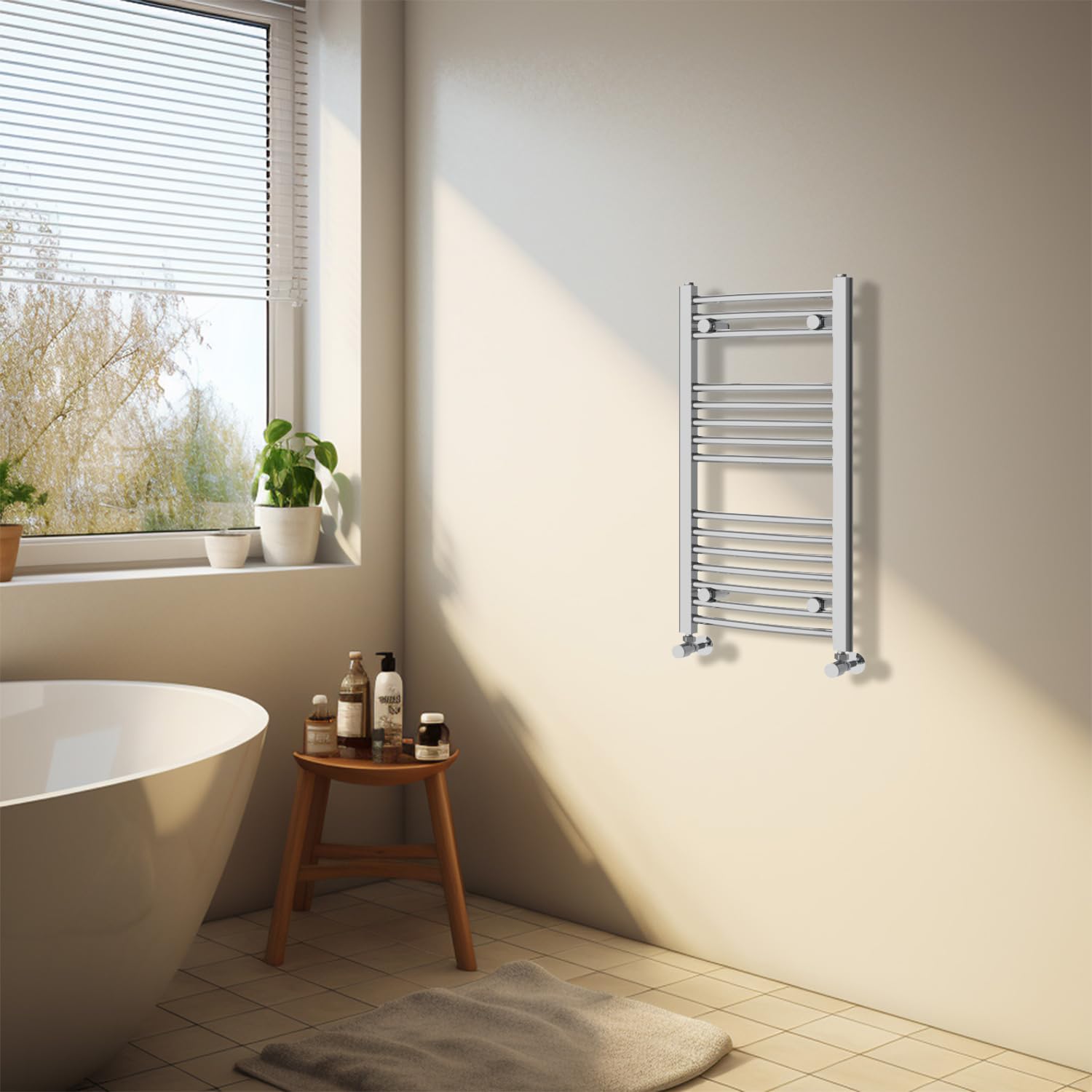 NRG Chrome Heated Towel Rail Curved Designer Bathroom Radiator - 800ร400mm