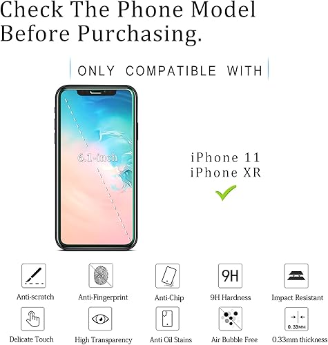 Miniatura 2 de KATIN Paquete de 2 Protector de pantalla de vidrio templado para Apple iPhone 11iPhone XR (6.1 pulgadas), sin burbujas, dureza 9H, fácil de instalar