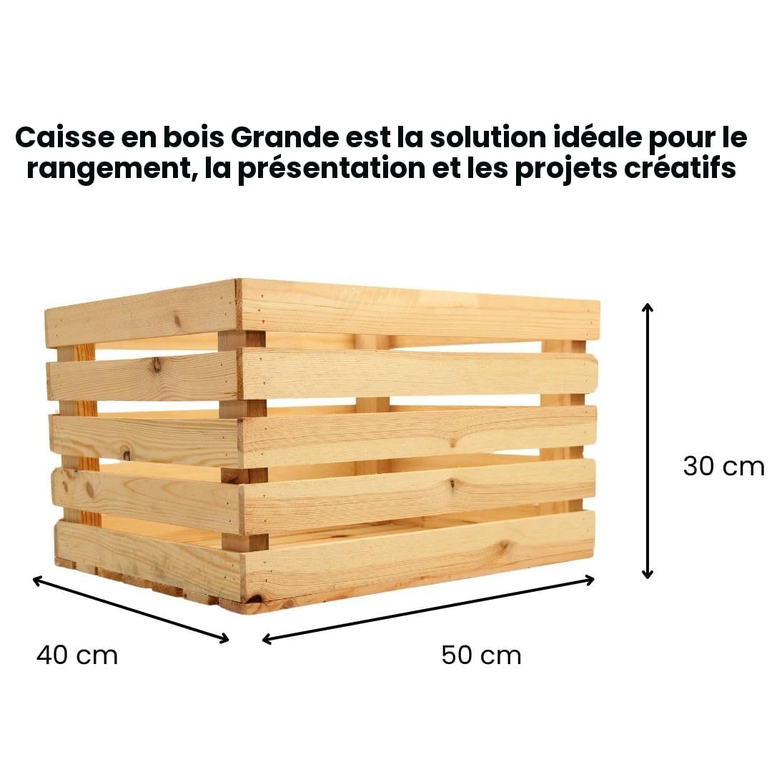 Grandes caisses en bois 50x40x30 cm – Lot de 3 boîtes naturelles – Caisse à vin, fruits et légumes – Boîte de rangement en bois vintage pour déco, cuisine, jardin ou étagère