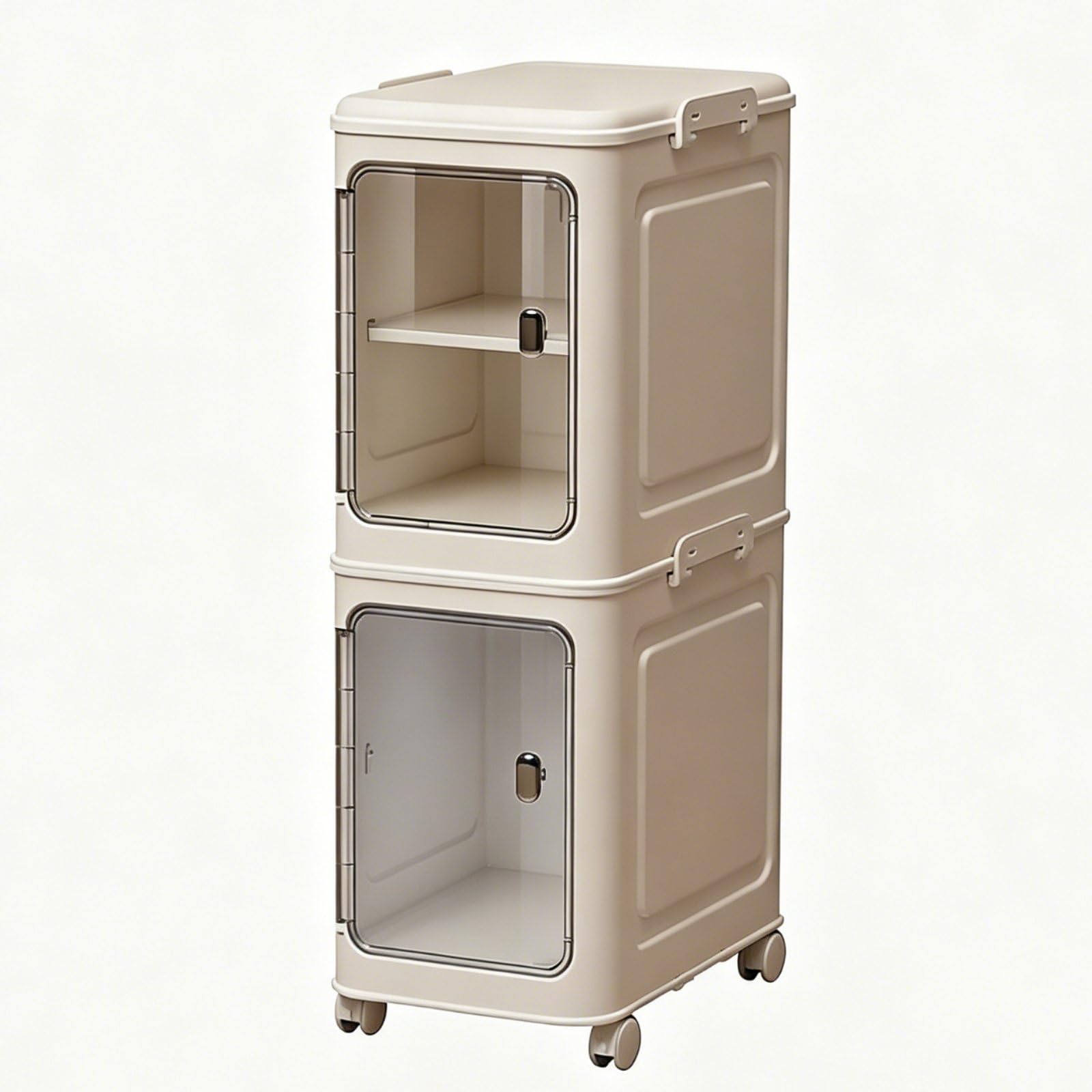 kowaku Armadio Pieghevole Mobile Carrello Contenitore Scaffale con Ruote in PP Impermeabile con Freni Trasparenti Salvaspazio Richiudibile Adatto per Bagno Cucina Lavanderia, Bianco