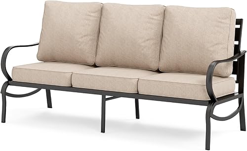 Miniatura 44 de MFSTUDIO Juegos de muebles de patio con mesa de fogata de gas de 45 pulgadas, 8 piezas de conversación de metal para exteriores con 1 sofá de 3