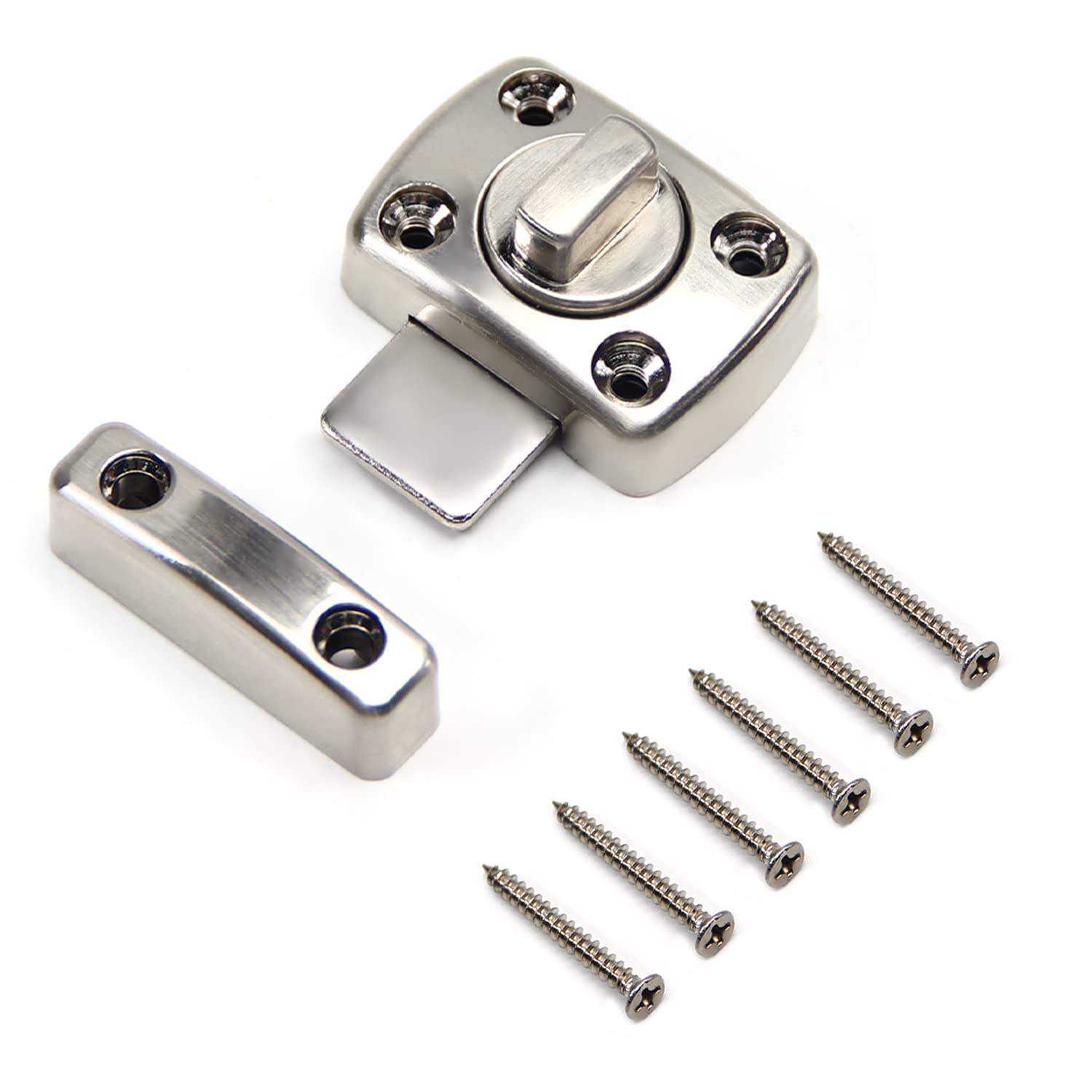MroMax Rotate Bolt Latch, Zinc Alloy Security Door Slide Lock, Small Silver Brushed Finish Gate Latches for Bedroom, Bathroom, Fences and Kennels