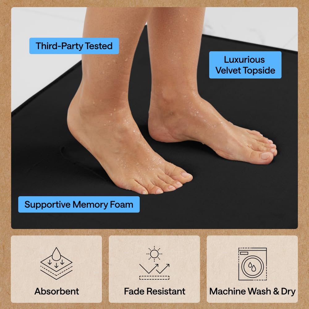 Gorilla Grip Thick Memory Foam Contoured Toilet Bath Rug 22.5x19.5, U Shape, Cushioned, Soft Floor Mats, Absorbent Cozy Bathroom Mat Rugs, Machine Wash and Dry, Plush Bath Room Carpet, Black 3