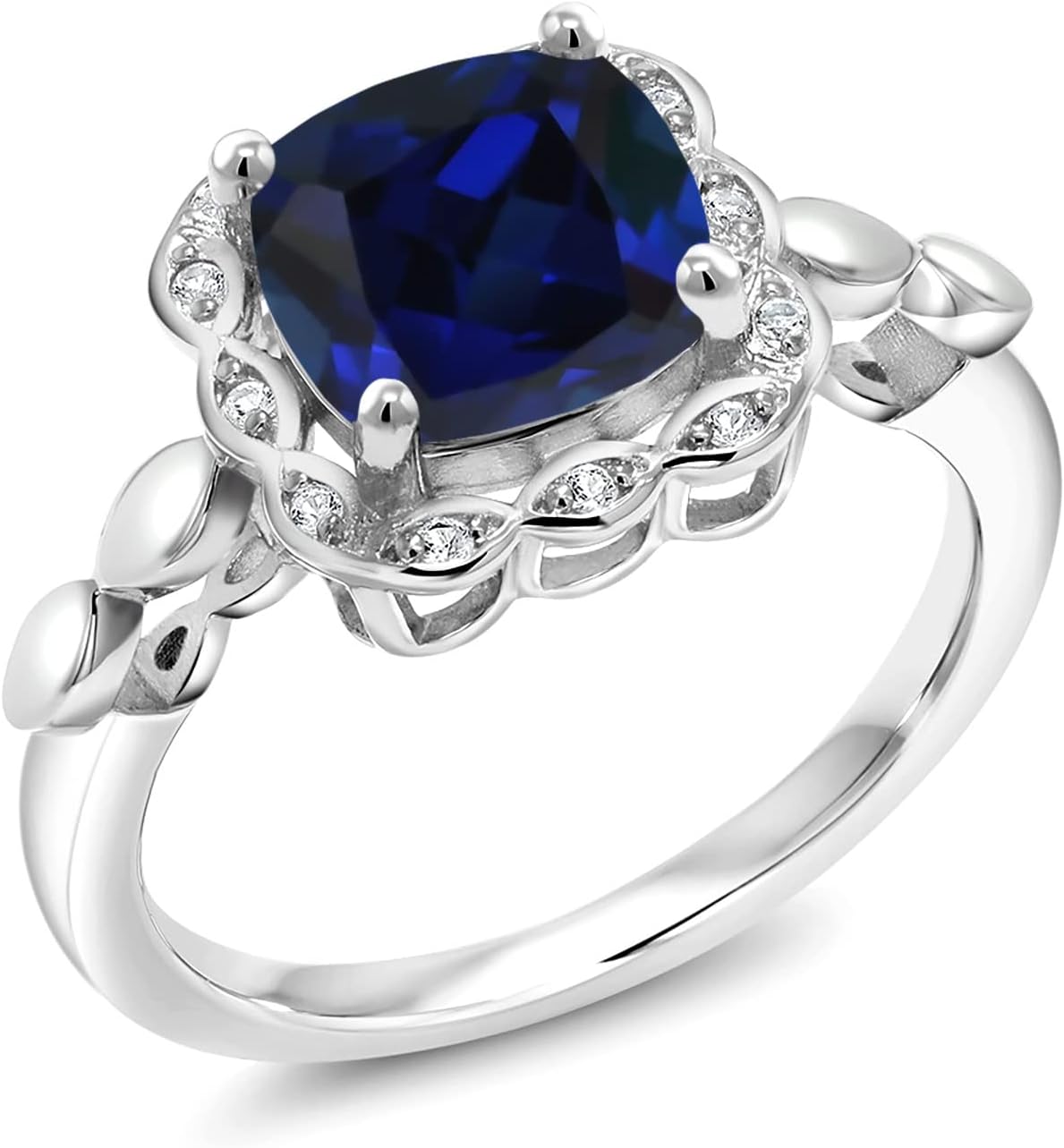 2-3 Cttw Gemstone Birthstone and White Created Sapphire Engagement Ring for Women | 925 Sterling Silver | Cushion 8MM | Wedding Anniversary Promise Ring | Available In Size 5, 6, 7, 8, 9