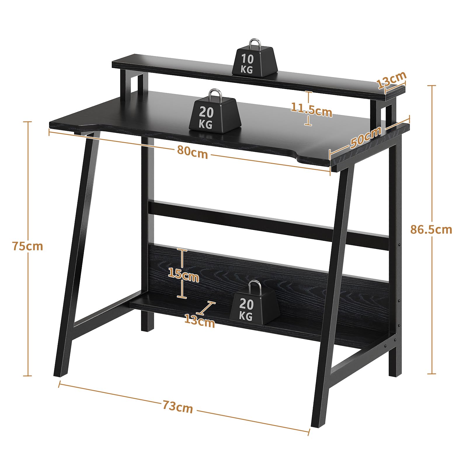 MIN WIN Schreibtisch mit Monitorständer, Kleiner Computertisch mit Stauraum, Bürotisch für Home Office, kleine Räume, Schlafzimmerb, 80 x 50 x 86.5 cm