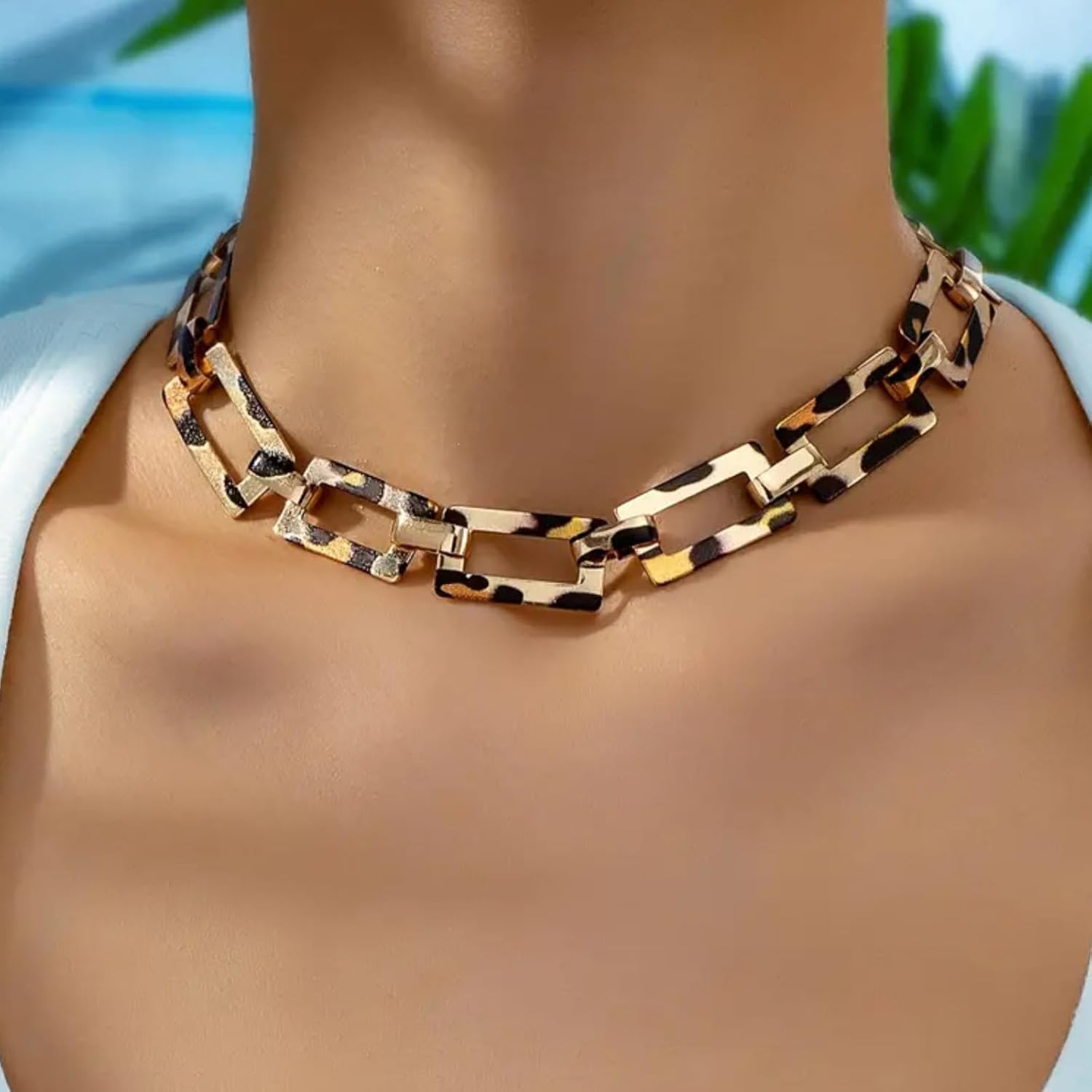 72ore Leopard Earrings Necklace Set Statement Brown 90s Choker Leopard Necklace for Women Vintage Jewelry Set Party Cheetah Print Dress Accessories Birthday Gifts - Image 3