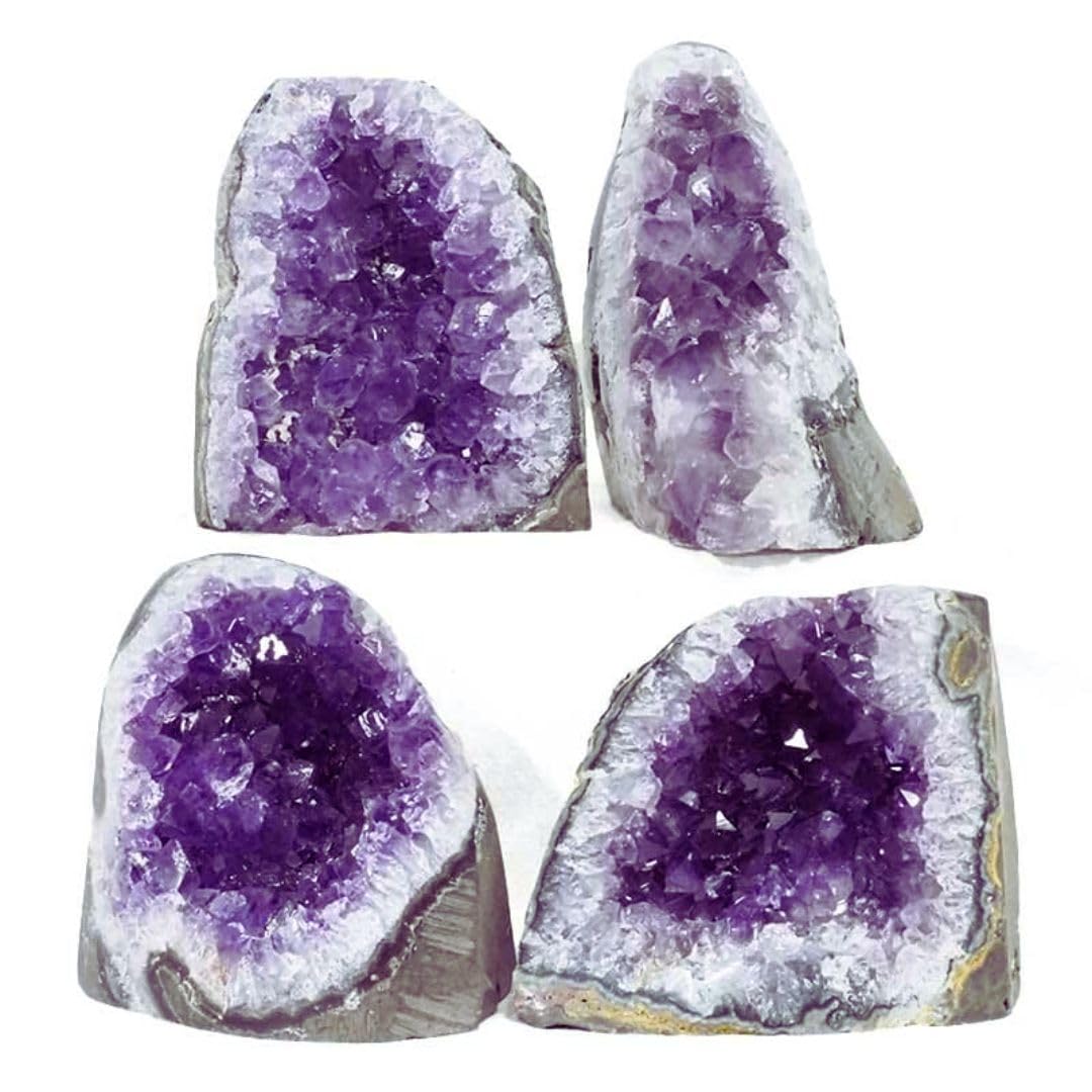 Natural Amethyst Crystal Stone Cluster – 4 Piece Set (Under 100g Each) | Small High-Energy Deep Purple Geode Reiki Stone for Increased Willpower, Meditation & Manifestation | Home Décor Gift