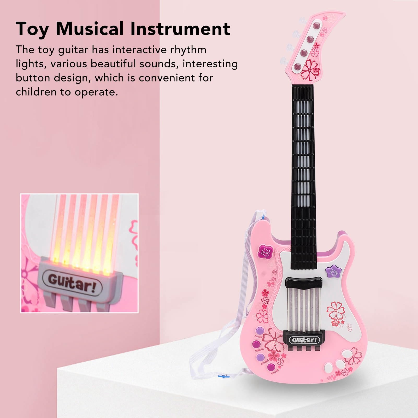 Giocattolo per Chitarra Elettronica per Bambini con modalità Multiple e Luci Ritmiche per L'apprendimento della Musica dei Bambini Strumento in Plastica da 56,6 Cm (Rosa)