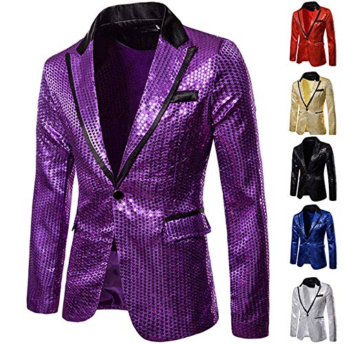 Men's One Button Sequin Blazer Fashion Shiny Tuxedo Jackets Slim Fit Lapel Suit, Sport Coat for Wedding Party Prom Banquet