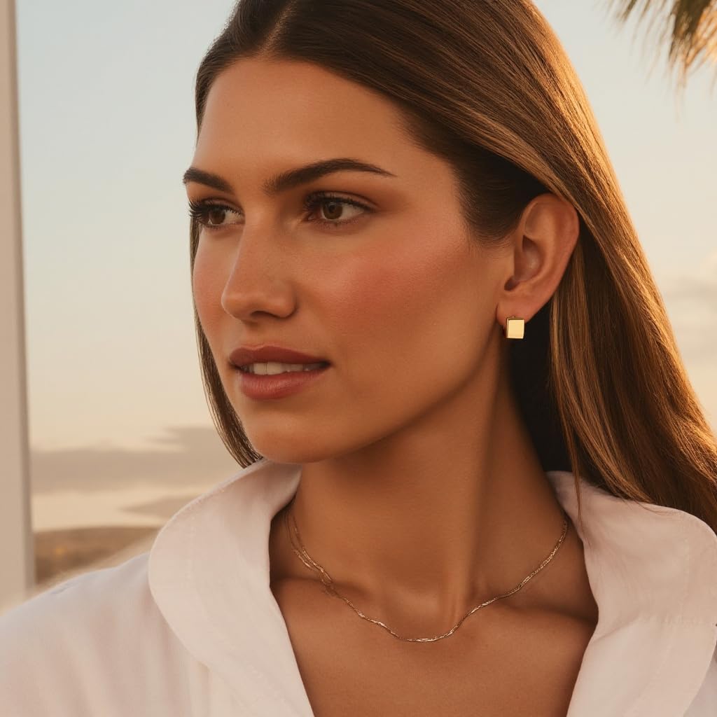Minimalist Hoop Earrings 14K Gold Plated Lightweight Twisted Small Thick Huggie Hoops Earrings Hypoallergenic Gold Earrings for Women Trendy Hoops Drop Dangle Earrings Studs Jewelry Gifts image 3