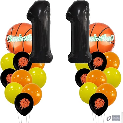 Miniatura 1 de DUXUANT Juego de globos de baloncesto de 11 año, globos negros de Mylar con el número 11, globos de látex para fiesta de cumpleaños número 11,
