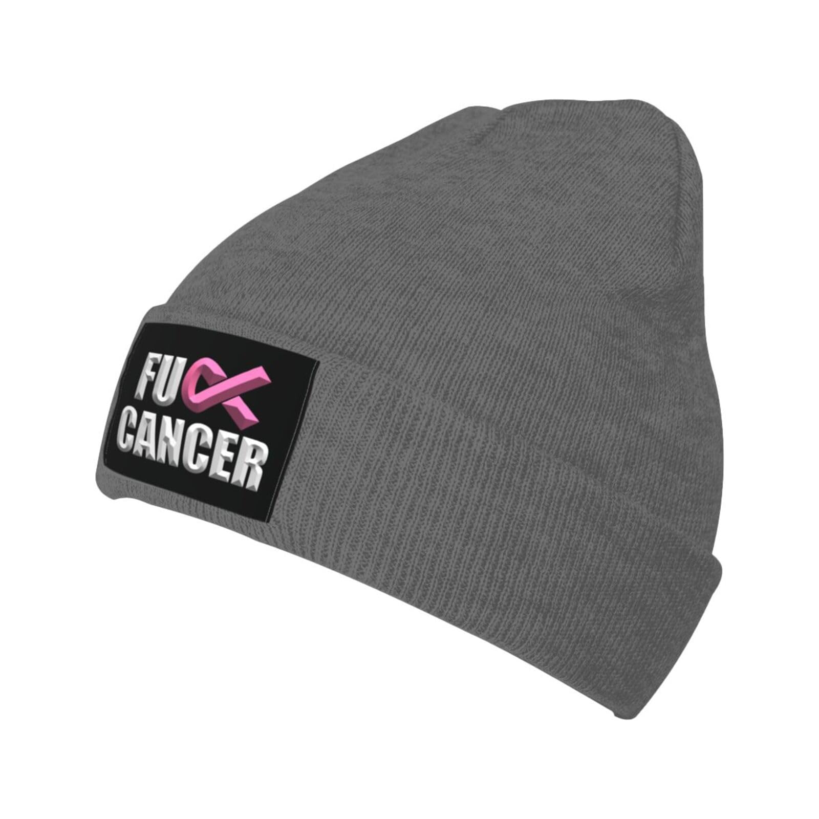 Kwqdozf Unisex Deep Heather Fuck Breast Cancer Pink Ribbon,Knitted Hats, Knitted Skull Hats, Pullover Hats, Black