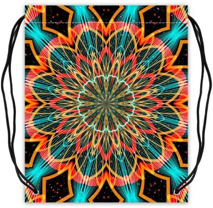 Colorful Psychedelic Trippy Flower Art Basketball Carrying Drawstring Backpack Bag String Sack Cinch Bag for Sports for Traveling Twin Sides Printed