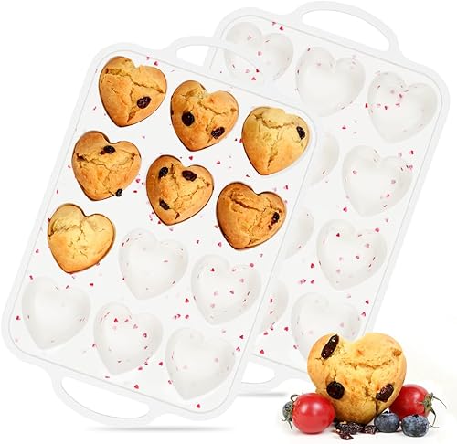 CAKETIME Molde de silicona con forma de corazón, molde de silicona para magdalenas con marco de metal, forma de corazón pequeño, antiadherente para