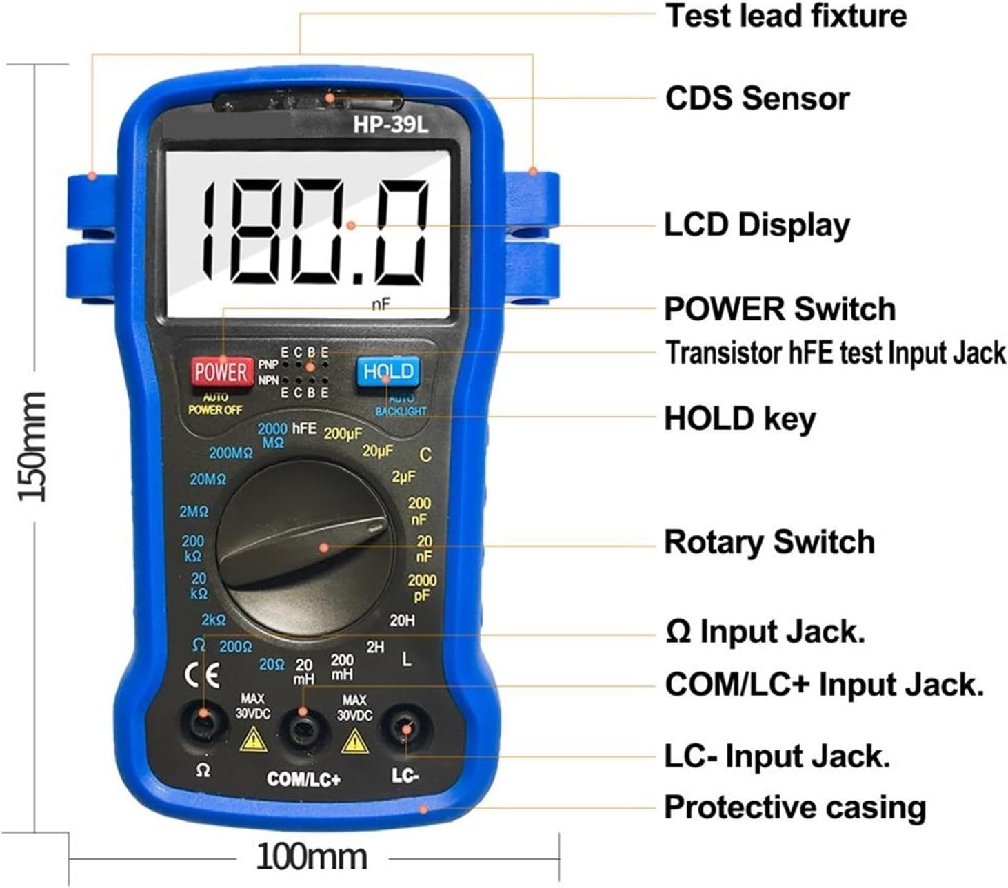 Backlight LCD Digital LCR Meter Resistance Capacitance Inductance Tester Transistor HFE Tester