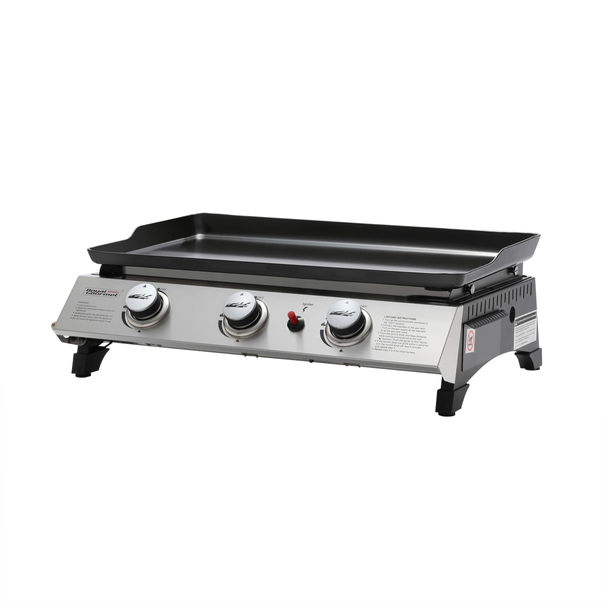 Royal Gourmet PD1300 Portable Propane Gas Grill Griddle for Outdoor Patio Grilling, Includes PVC Cover, 3-Burner Tabletop Griddle for On-the-Go Grilling and Outdoor Adventures, Silver