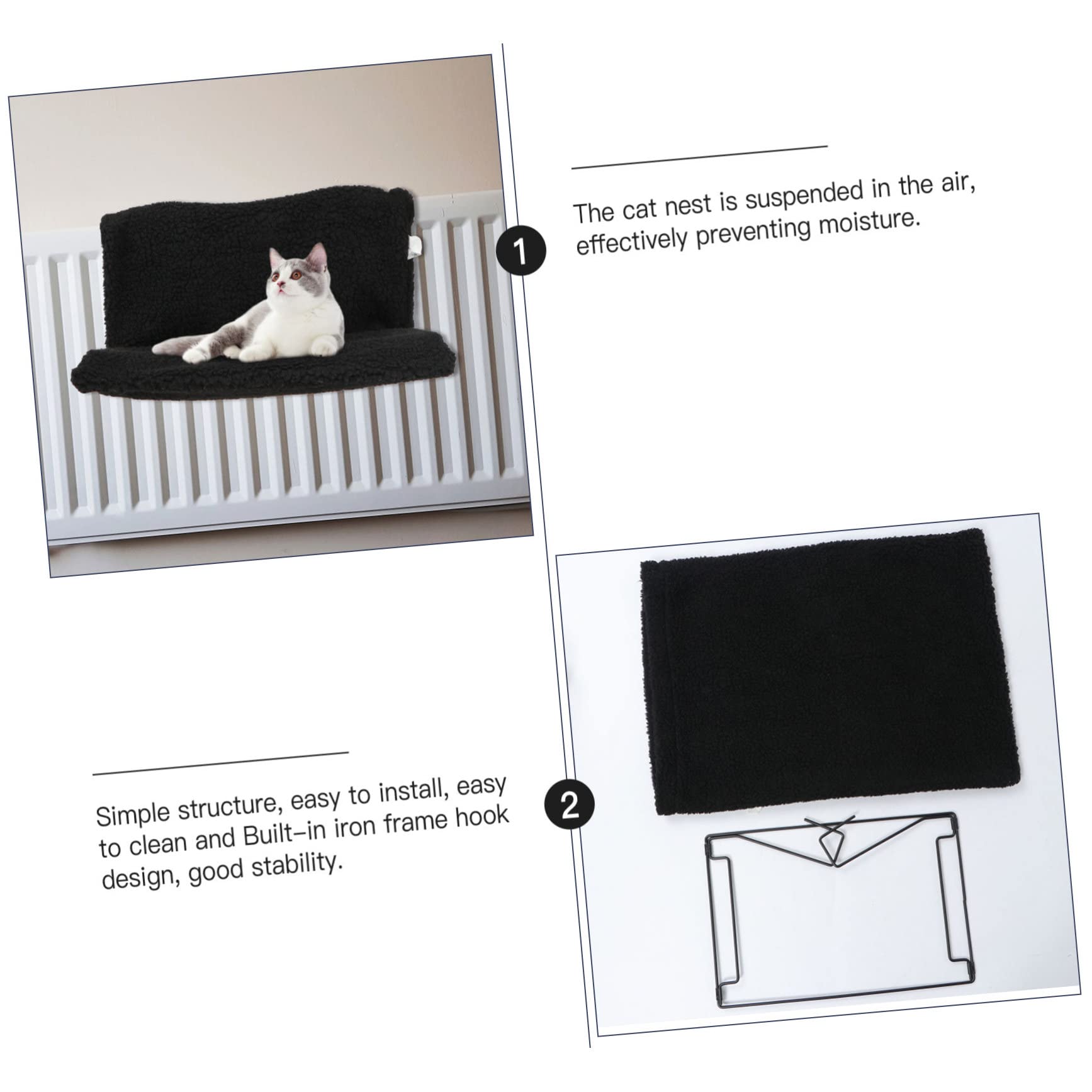 BESPORTBLE Hamac pour Chat à Suspendre Radiateur Coussin en Polaire Noir, Lit à Cadre Métallique Chaud pour l'hiver, Confortable pour Chats, Chatons et Petits Chiens en Intérieur