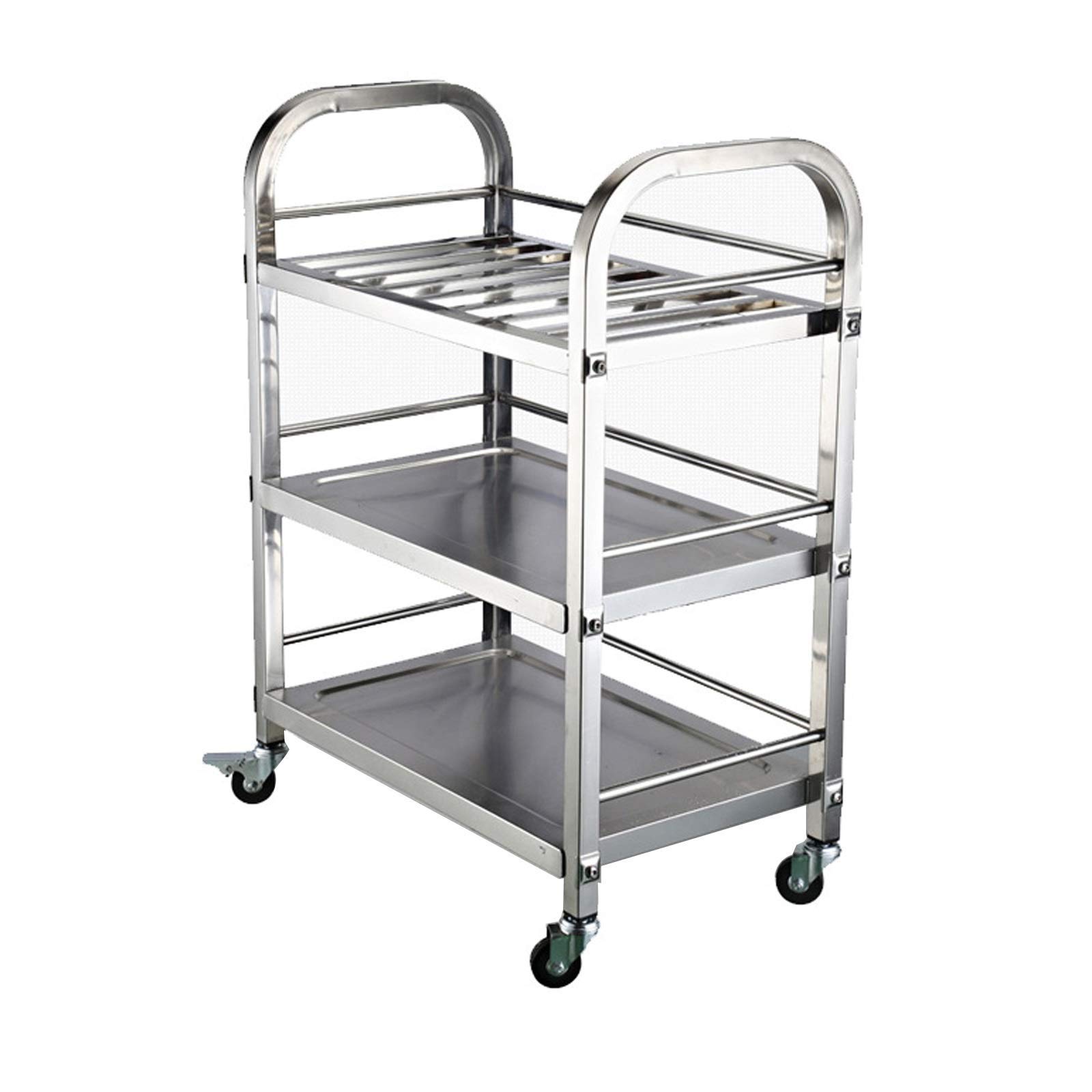 OLSKFUH Stainless Steel Utility Cart 3 Tier Kitchen Cart Serving Trolley With Locking Wheels For Kitchen Hotels Restaurants Cover Slot Design,