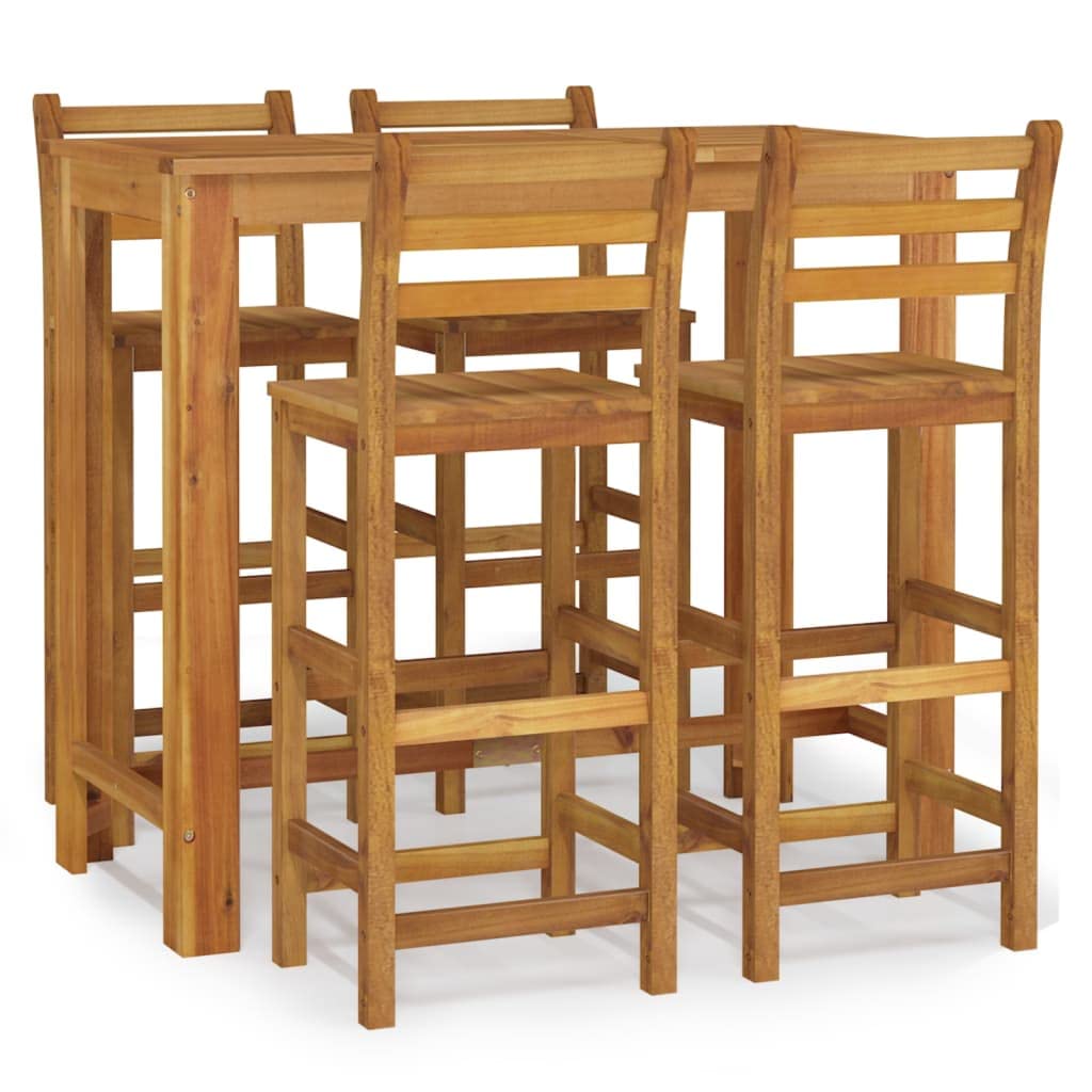 Willood Mesa y Taburetes Altos de Jardín 5 pzas, Juego de Muebles de Bar, Mesa Sillas Altas, Mesita Asientos Exterior, Madera Maciza Acacia