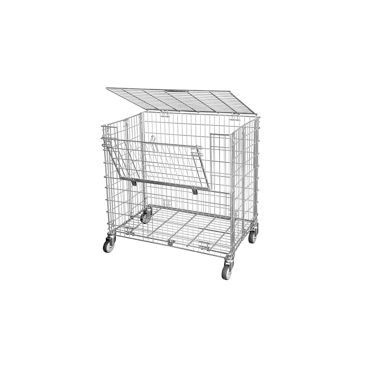 Gitterwagen abschließbar | 150KG Tragkraft | 2 Ladeklappen 4 Lenkrollen | Vielseitig einsetzbar als Ballwagen, Gitterbox für Sportgeräte und Bälle | robuster Lagerwagen 585x950x870mm
