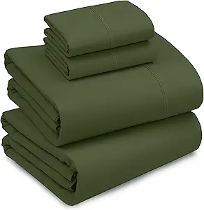 RUVANTI 100% Cotton King Size Sheets Set, 4 Pieces, Soft & Breathable Percale Weave Bedding, Deep Pocket 16", Hotel Standard, Crisp Cool Feel, Durable, Perfect Dyed Bed Sheet, Chive