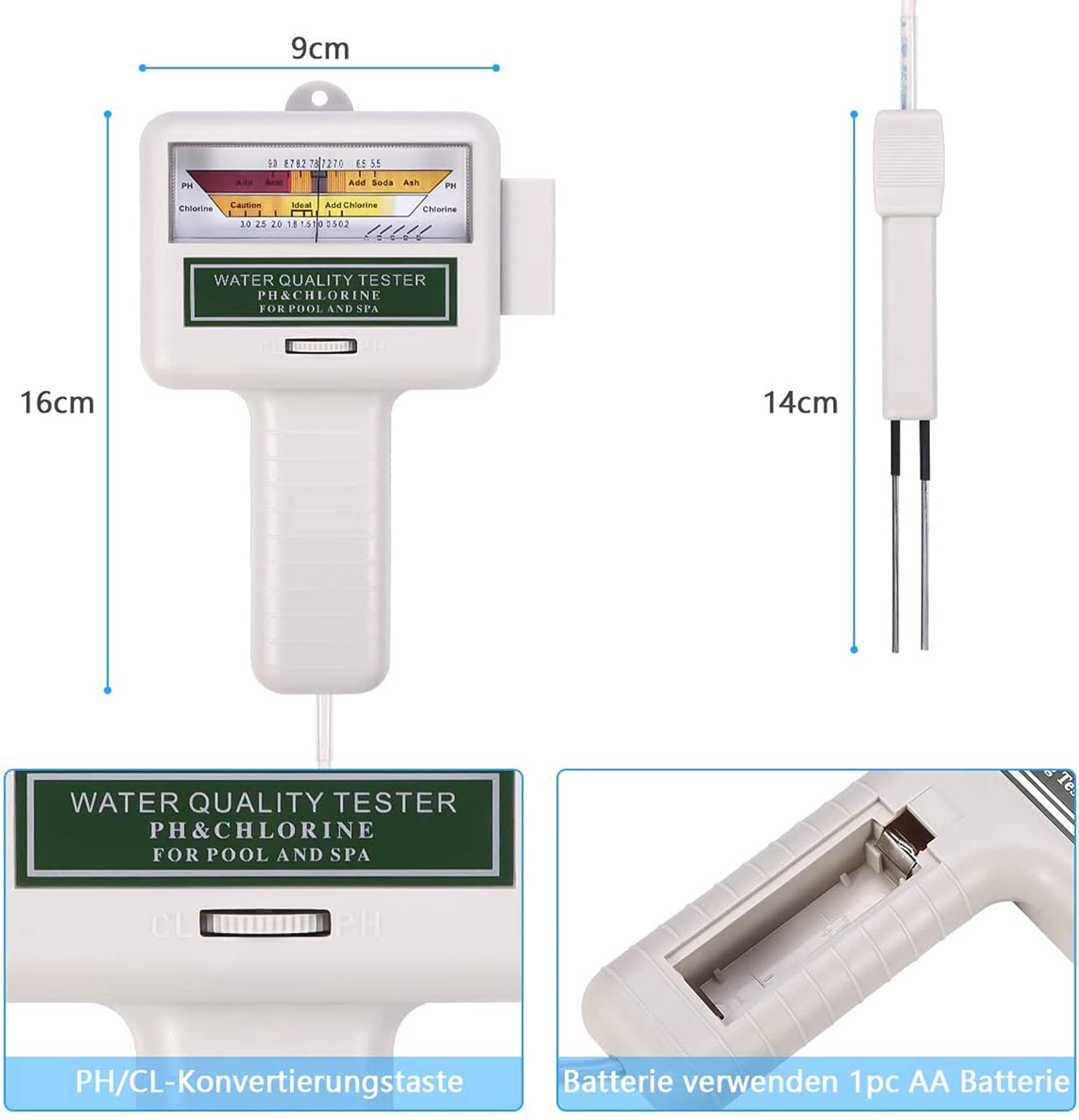 Misuratore di Cloro PH, Misuratore di Cloro E PH 2 in 1 per Piscina, Test dell'Acqua Misuratore di PH Elettronico Digitale Misuratore di Cloro per Piscina Spa Piscina per Acqua Potabile