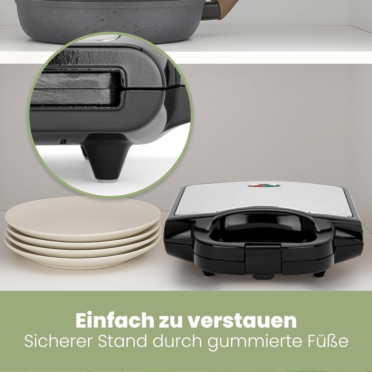Clatronic ST 3778 Sandwichmaker I elektrischer Sandwichtoaster I Sandwich-Maker mit dreieckigen Sandwichplatten antihaftbeschichtet I automatischer Temperaturregler I 750 Watt I Schwarz/Edelstahl