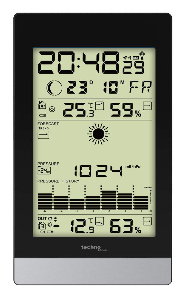 Technoline WS 9050 WS 9050, Black,Silver, Indoor, WS_9050 (WS 9050, Black,Silver, Indoor Hygrometer,Indoor Thermometer,Outdoor Barometer,Outdoor Hygrometer,Outdoor)