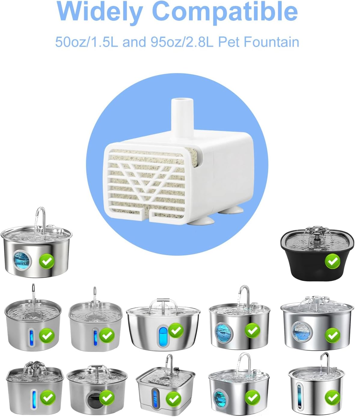 JY-830 Cat Water Fountain Pump with Auto Waterless Power-Off, Ultra Quiet Pet Submersible Water Pump, USB Pump Compatible with 2.2L/3.2L/4L/7L Stainless Steel Cat Dog Water Fountains