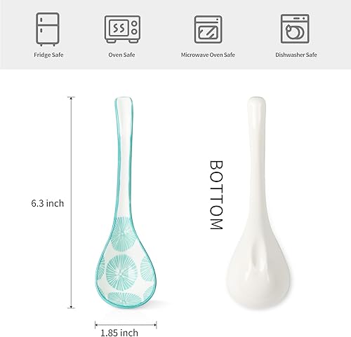 Miniatura 2 de Selamica Juego de 6 cucharas asiáticas de sopa de cerámica, cucharas de ramen de 6.3 pulgadas, estilos japonés y chino, varios colores