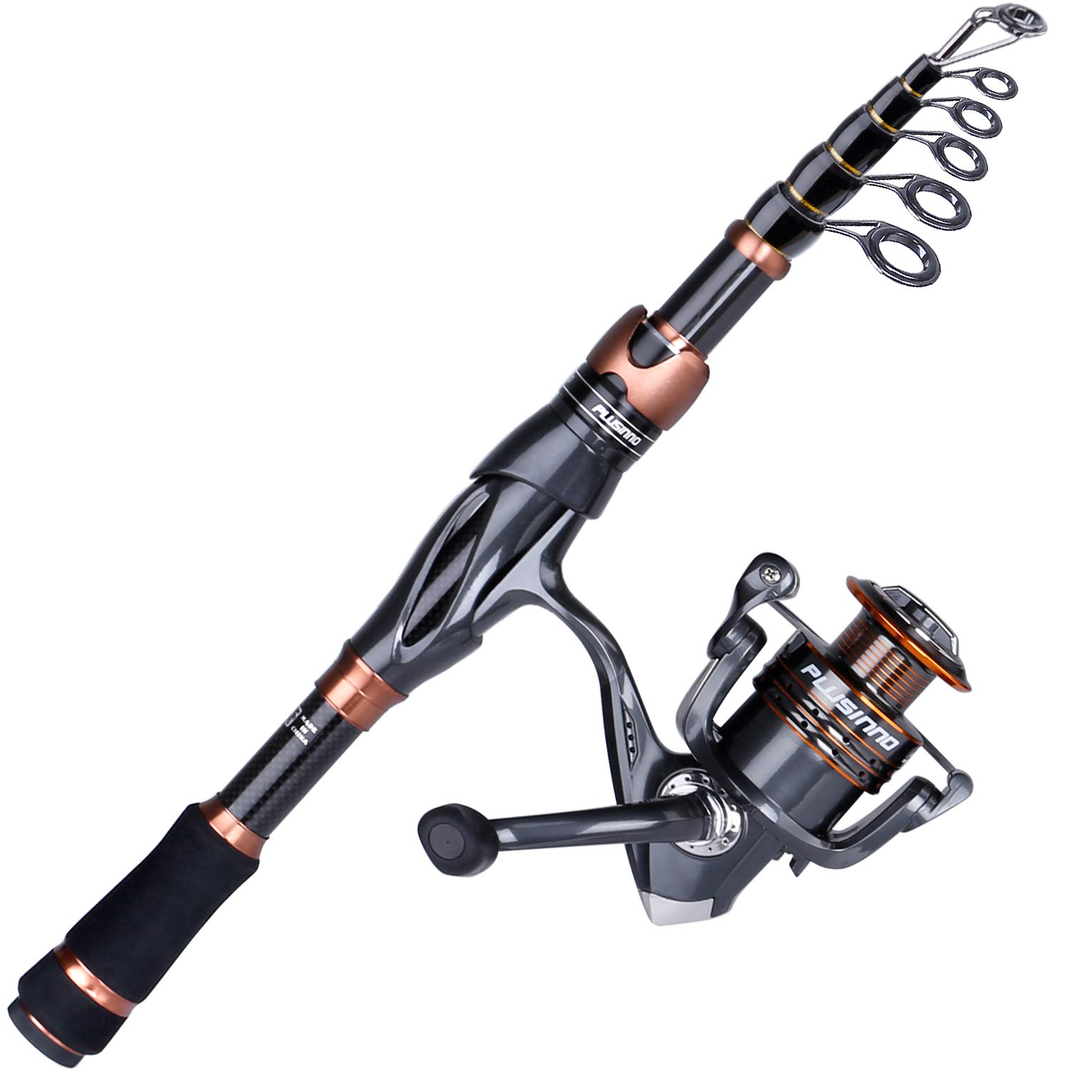 plusinno fishing rod and reel combos bronze warrior toray 24-ton carbon matrix telescopic fishing rod pole 12 1 shielded bearings stainless steel bb spinning reel travel freshwater fishing gear