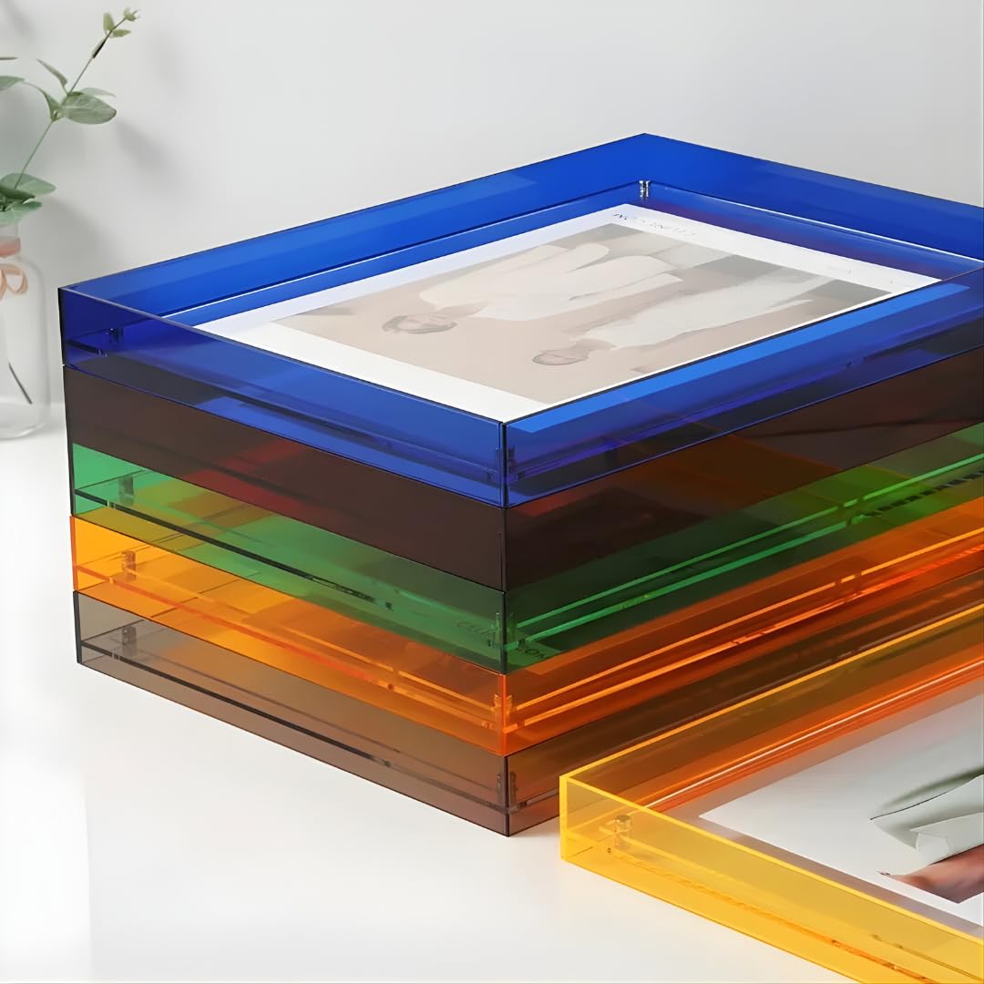 Akrylowa ramka na zdjęcia neonowa żółta (11 x 14 cm) – nowoczesna ramka na zdjęcia 2 w 1 do postawienia i zawieszenia – przezroczysta akrylowa ramka z kolorowym obramowaniem do zdjęć, plakatów i