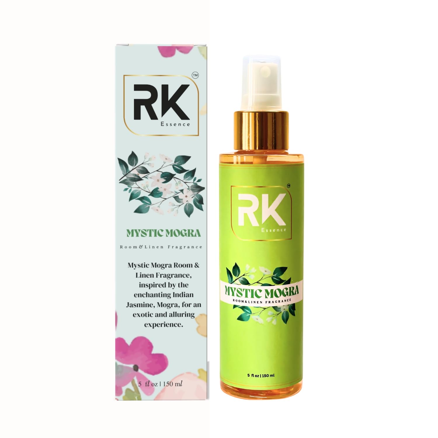 Mystic Mogra Room & Linen Fragrance Spray – Indian Jasmine Air Freshener with Long-Lasting Floral Scent – Premium Odor Eliminator & Mood Enhancer for Home, Office, Car, Linens & More – 150ml | 5 fl oz