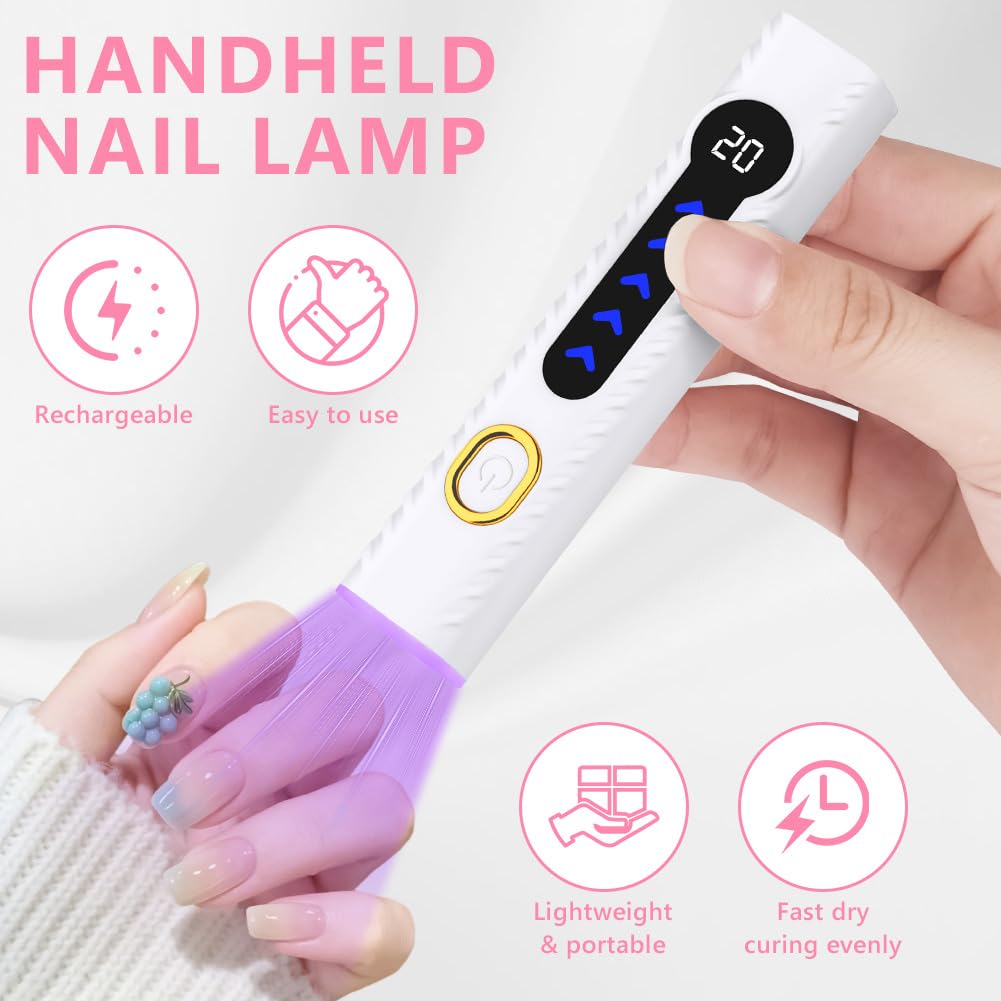 Lampara Uñas Semipermanentes, Mini Lámpara de Uñas UV,Secador Uñas Portátil et Recargable con Temporizador 20/60S para Manicura, Resina de Extensión Gel DIY Arte Uñas para secado rápido (A)