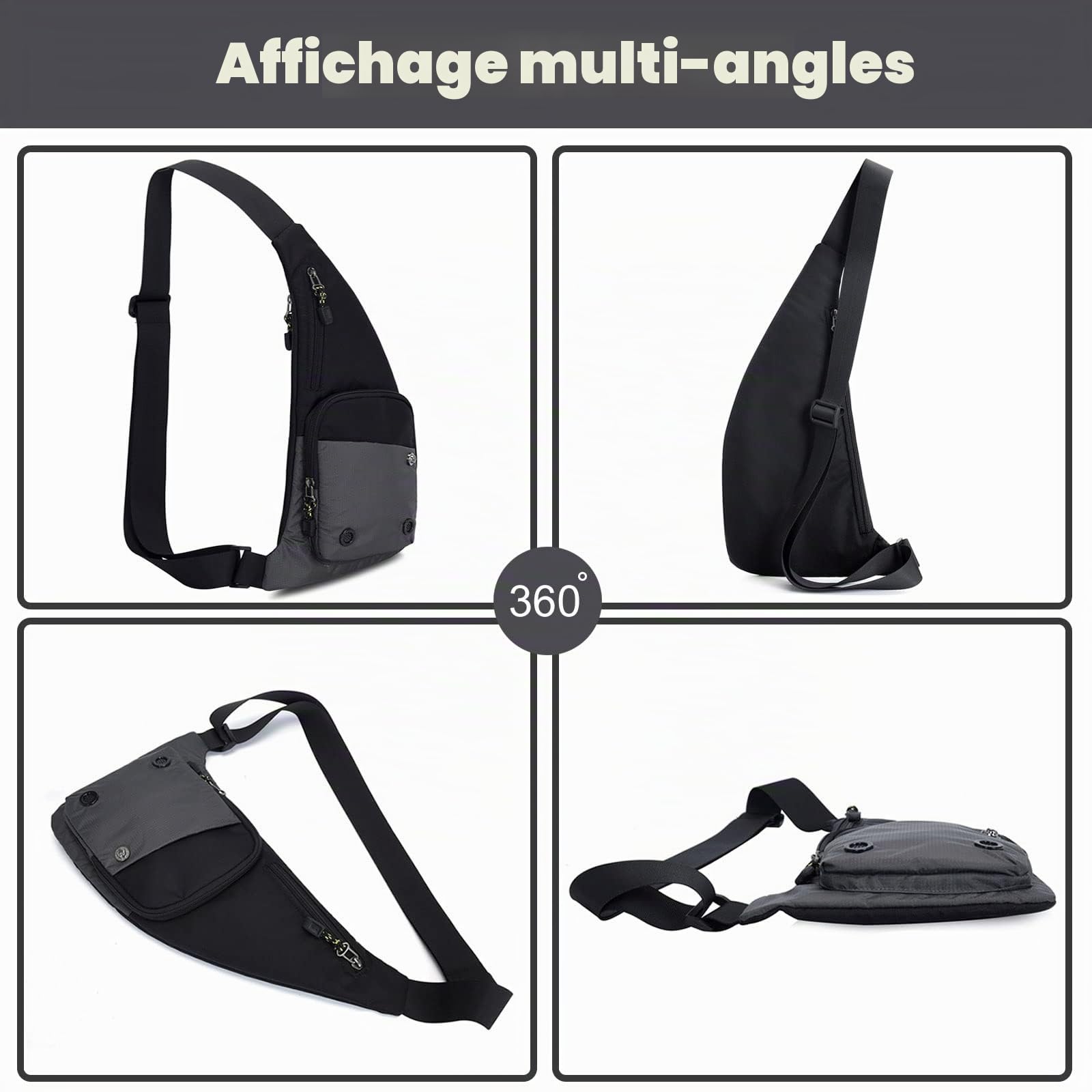 FANDARE Sac Poitrine Femme Sacs à Dos porté Travers Homme Sacs Bananes de randonnée Sacs de Sport bandoulière Sacs à Main portés épaule Femme Sacoche Voyage Sports Travers Sac d'Epaule Gris foncé