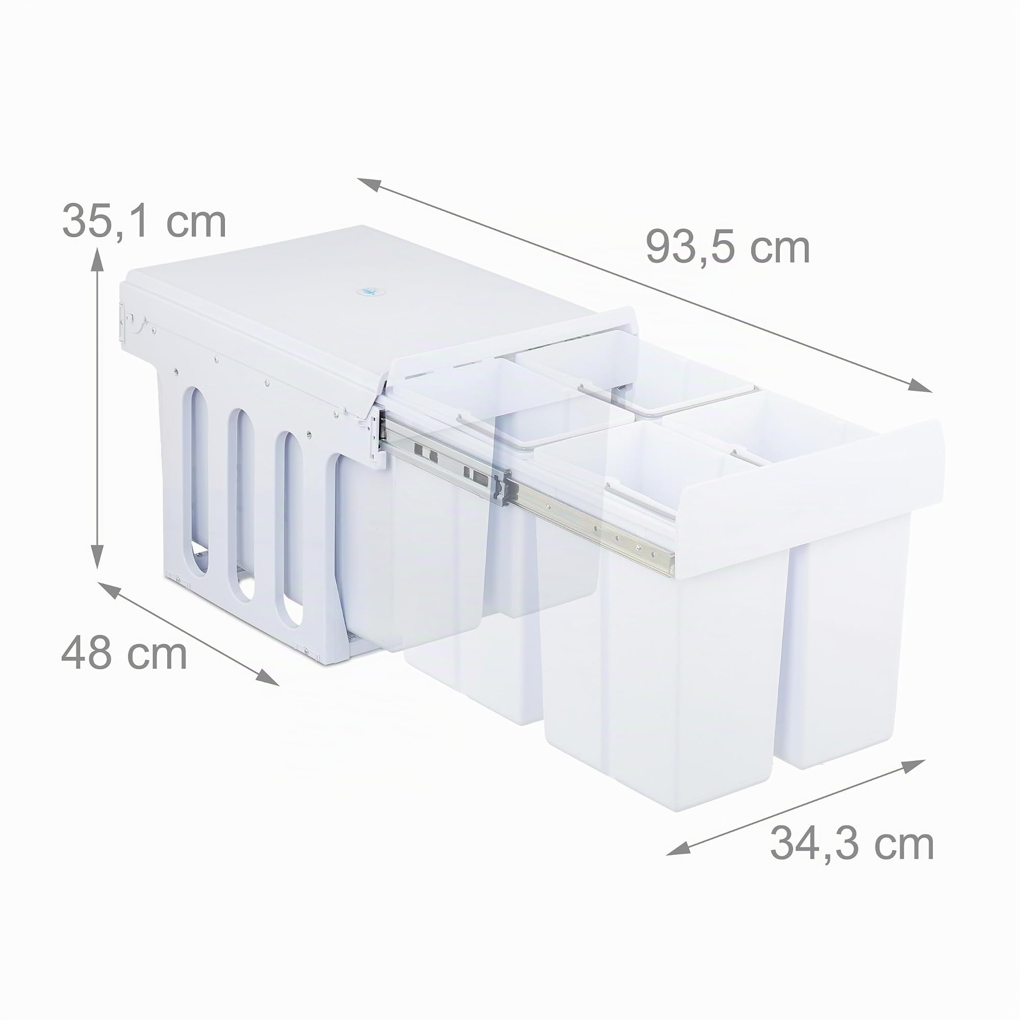 Relaxdays Pattumiera Estraibile Sottolavello, Cestino Raccolta Differenziata 4 Scomparti da 8 L, 35,1x34,3x48 cm, Bianco