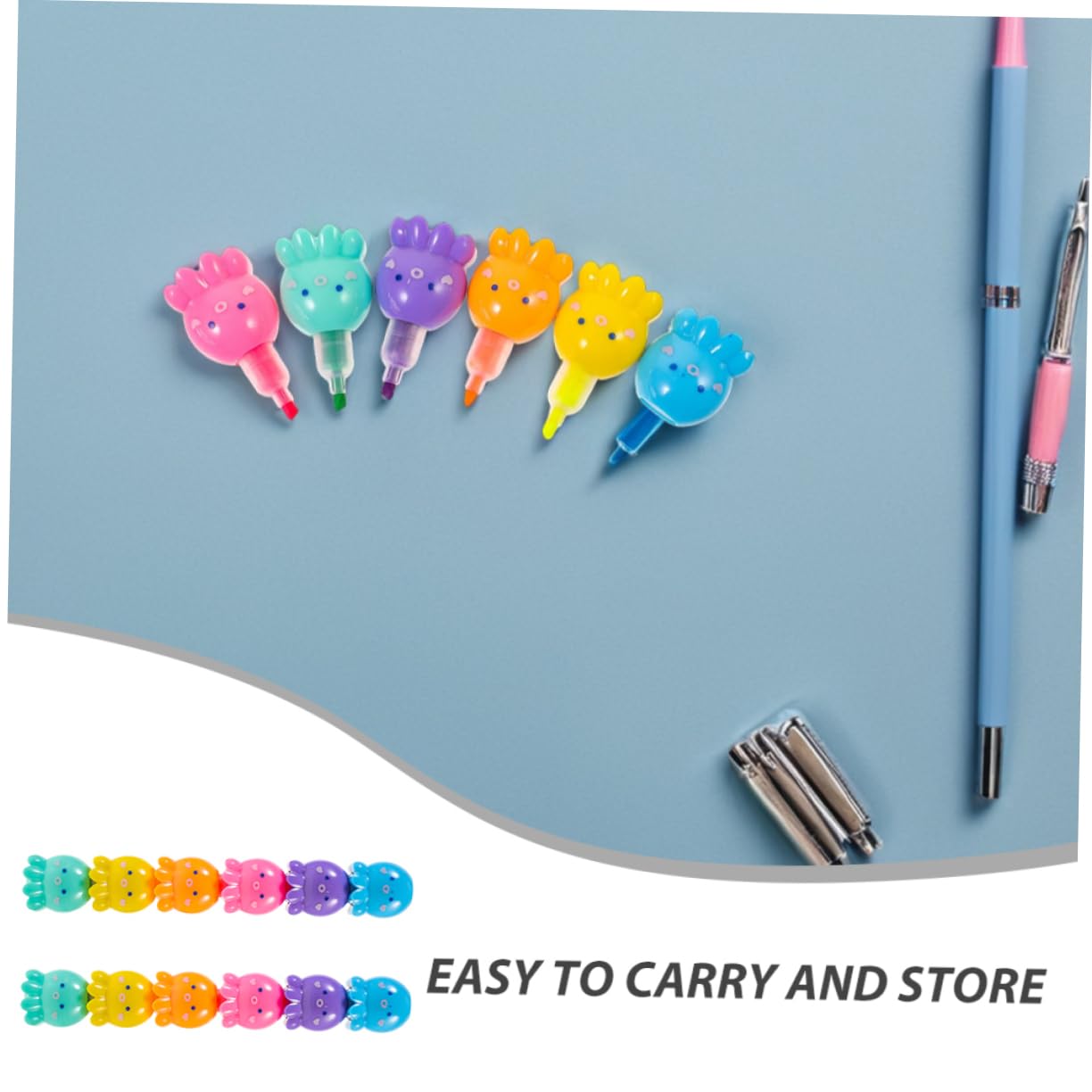 NUOBESTY 2 Set Evidenziatori Mini Impilabili Polpo Fluorescenti Colorati per Scrittura e Scolastico Ufficio e Casa
