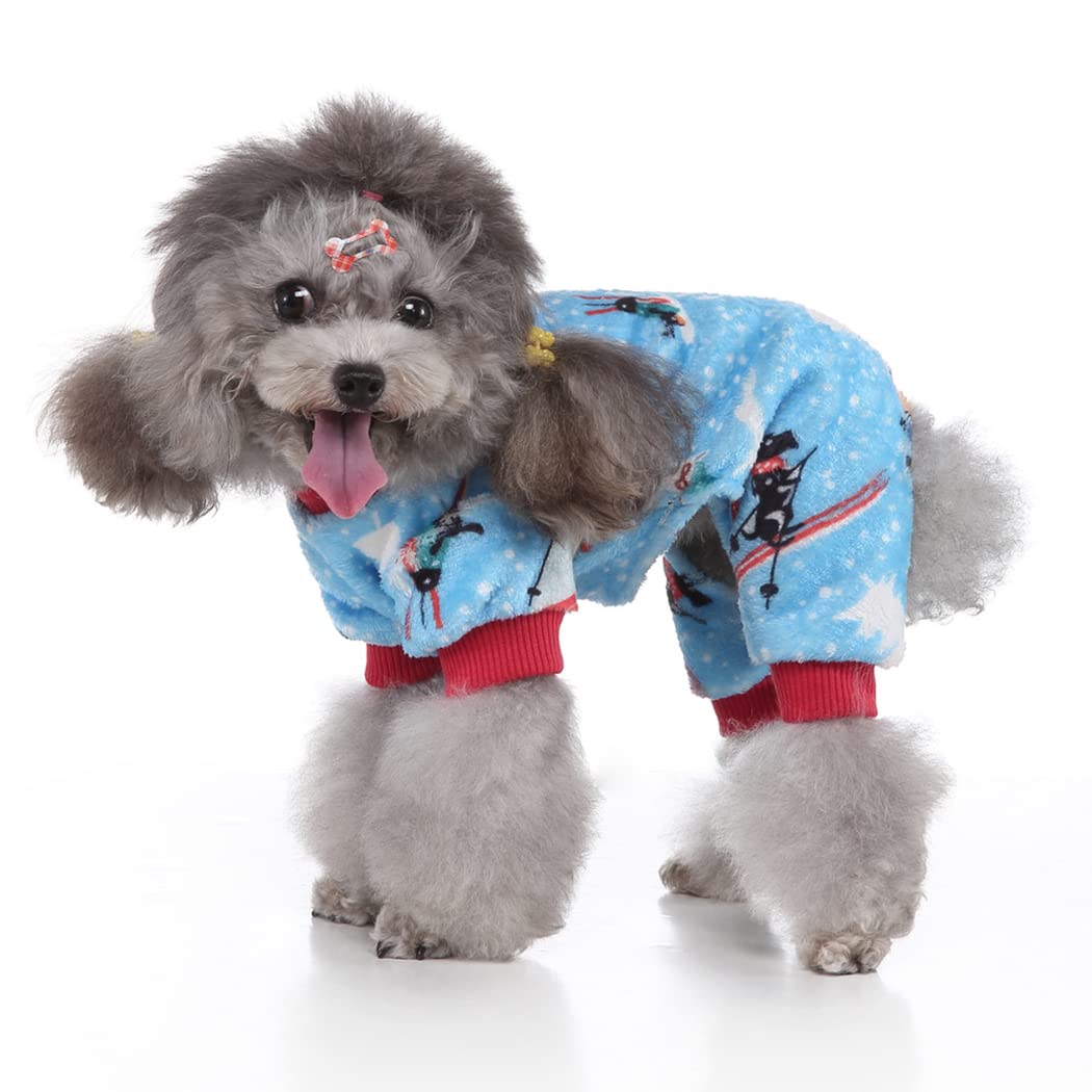 XIAOYU Pet Winter Clothes Fun Dog Skiing Pattern for Dog Pajamas Cat Jumpsuits(S), Blue - Image 3